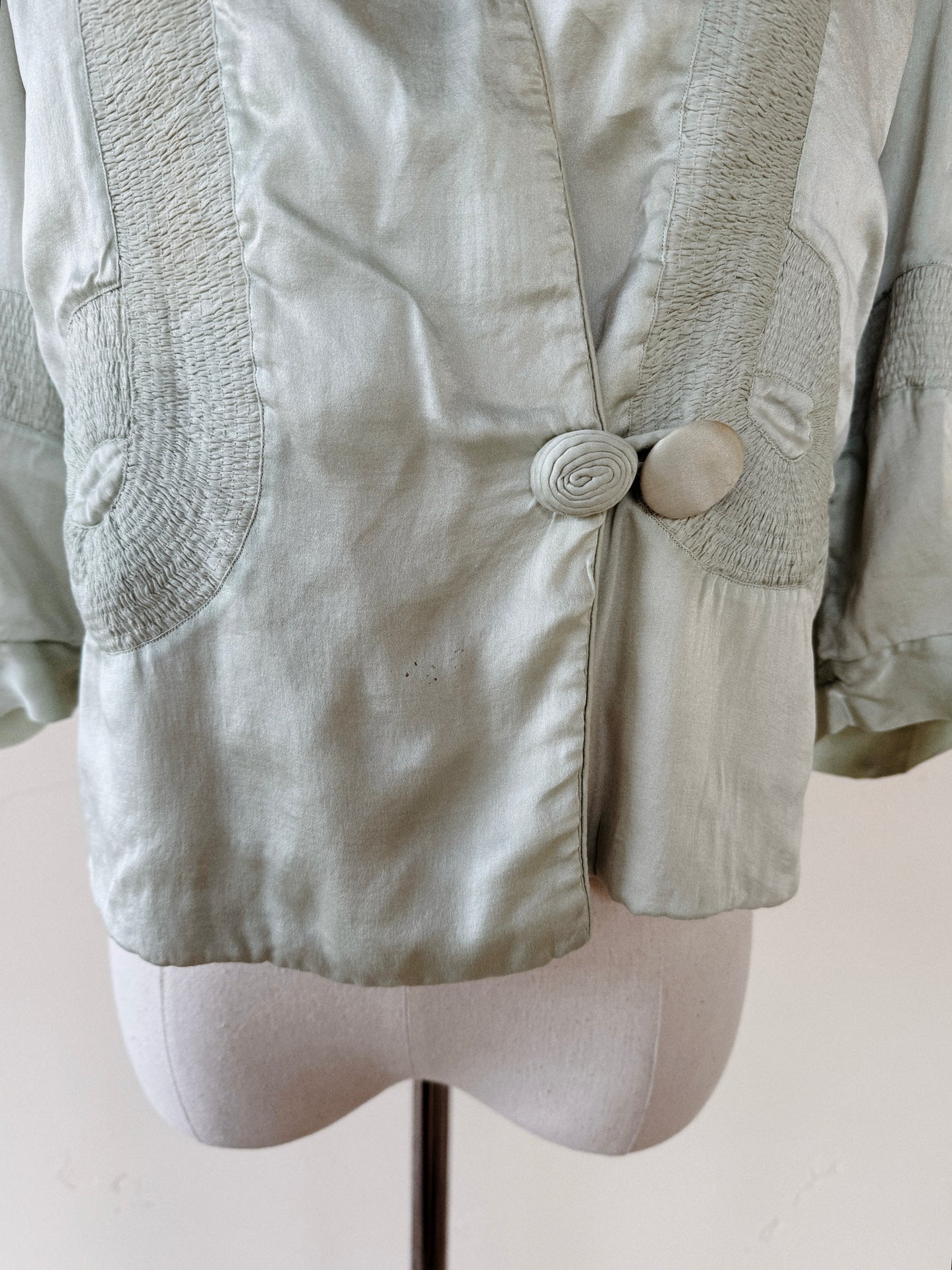 1920s Sea Foam Charmeuse Silk Jacket- S-M