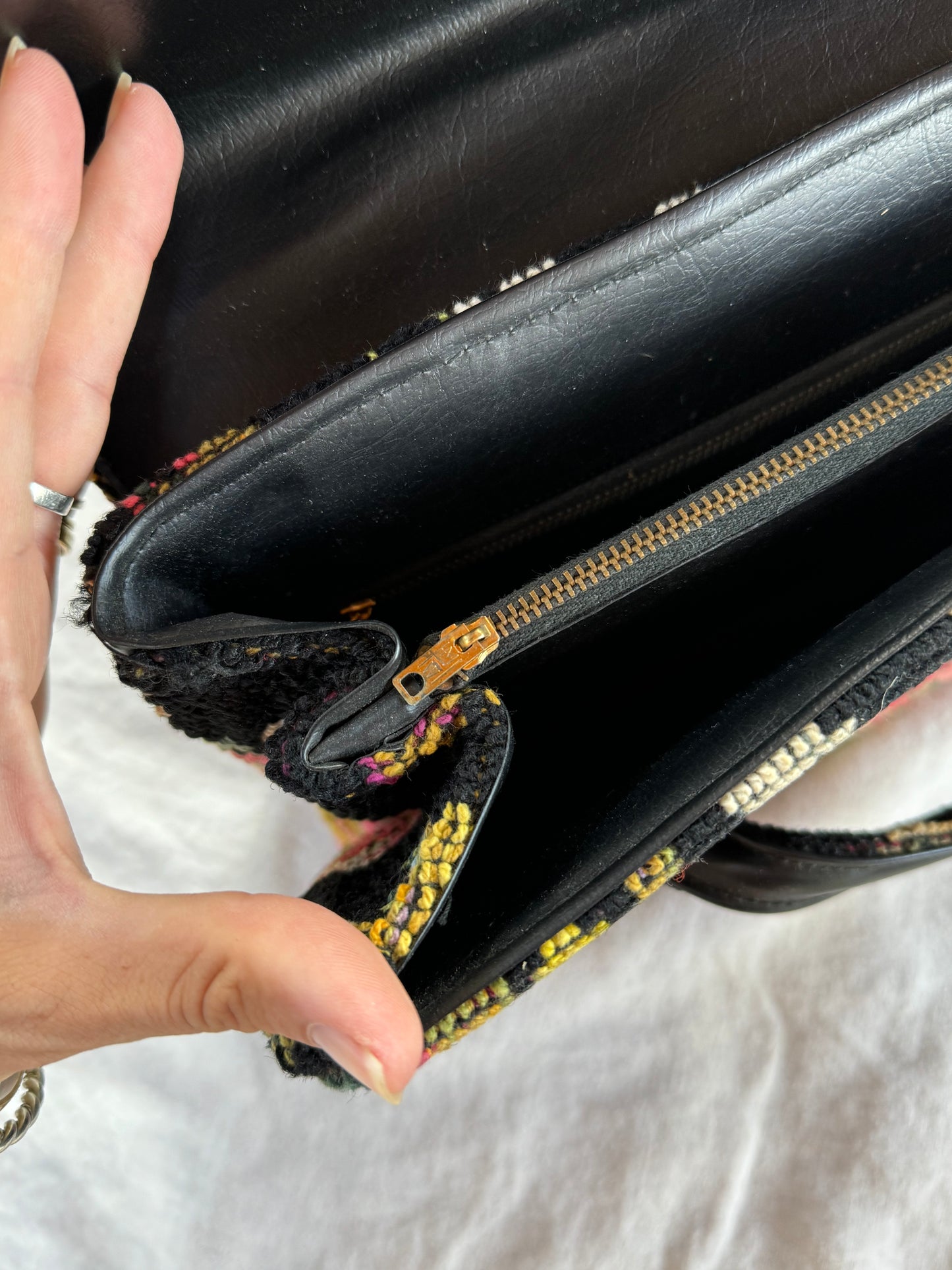 1950s/60s Large Black Floral Needlepoint Handbag
