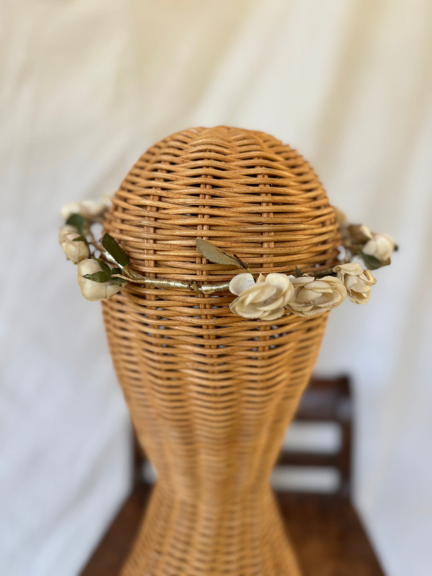 Antique White Rose Bridal Wreath Crown
