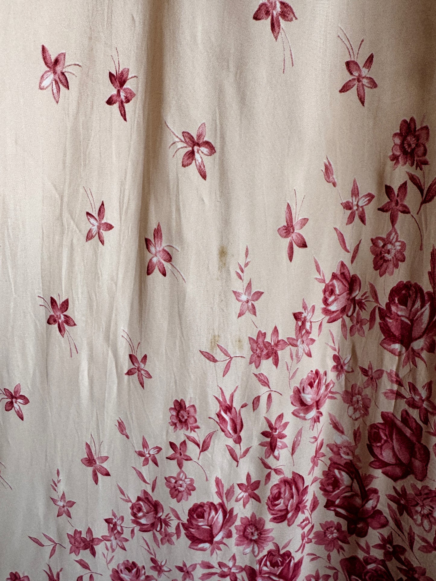 1940s Unique Asymmetrical Rose Printed Slip Dress w/ Tie- M/L
