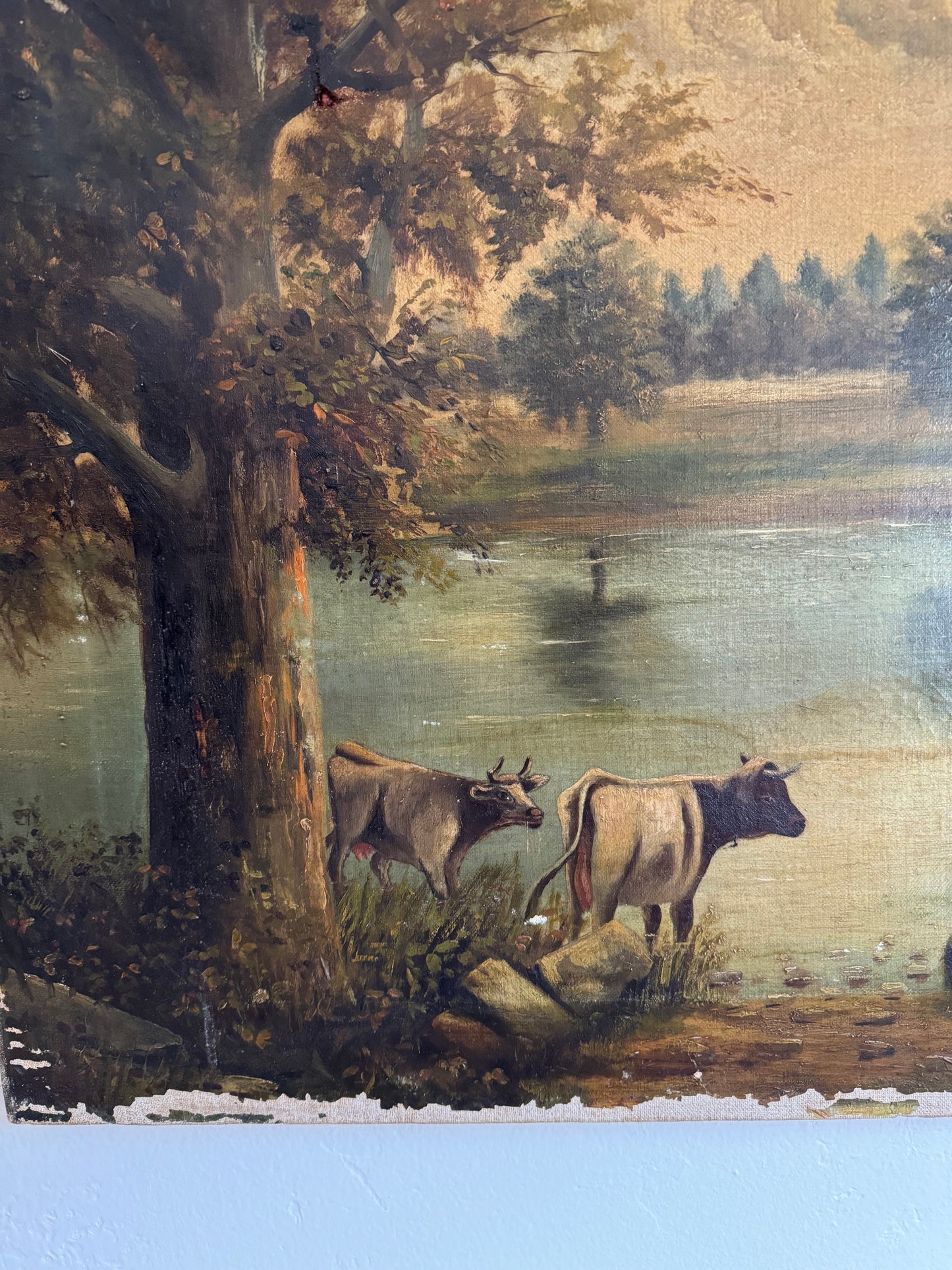 Antique Pastoral Oil Painting on Stretched Canvas- 20x27”