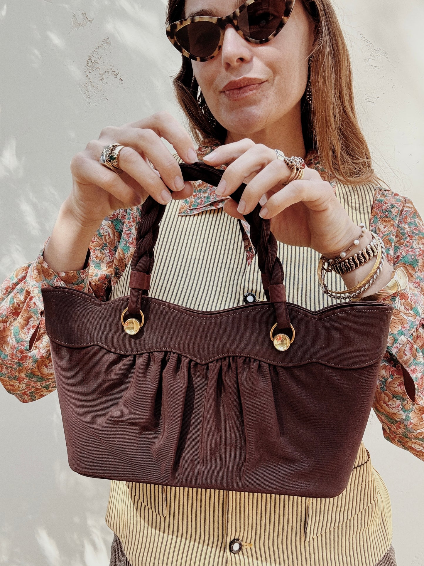 1940s Brown Handbag w/ Braided Straps