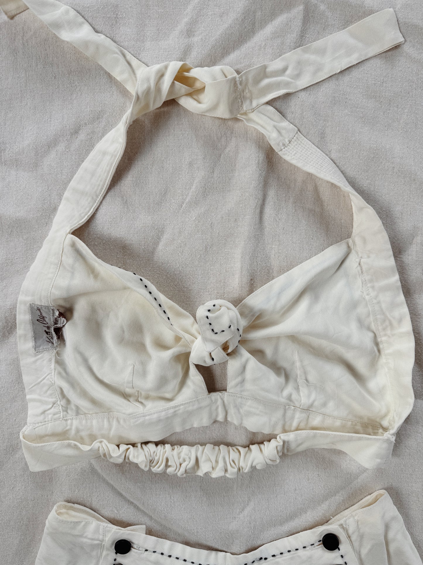 1940s White Sailcloth Playsuit w/ Black Embroidered Trim- M