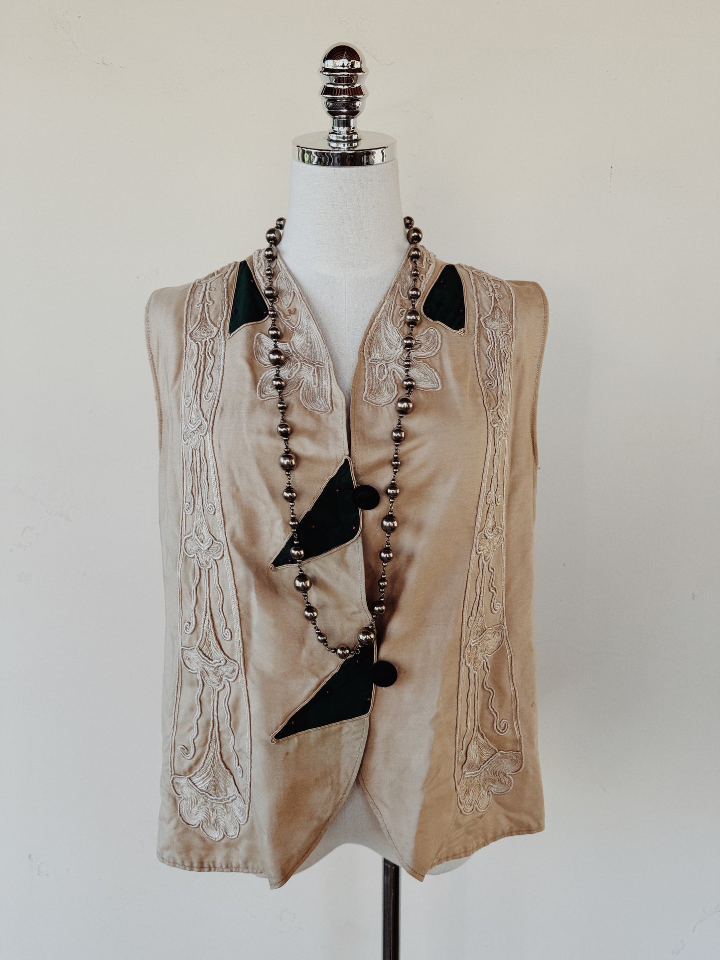 Antique Ecru Art Nouveau Silk Patchwork Vest