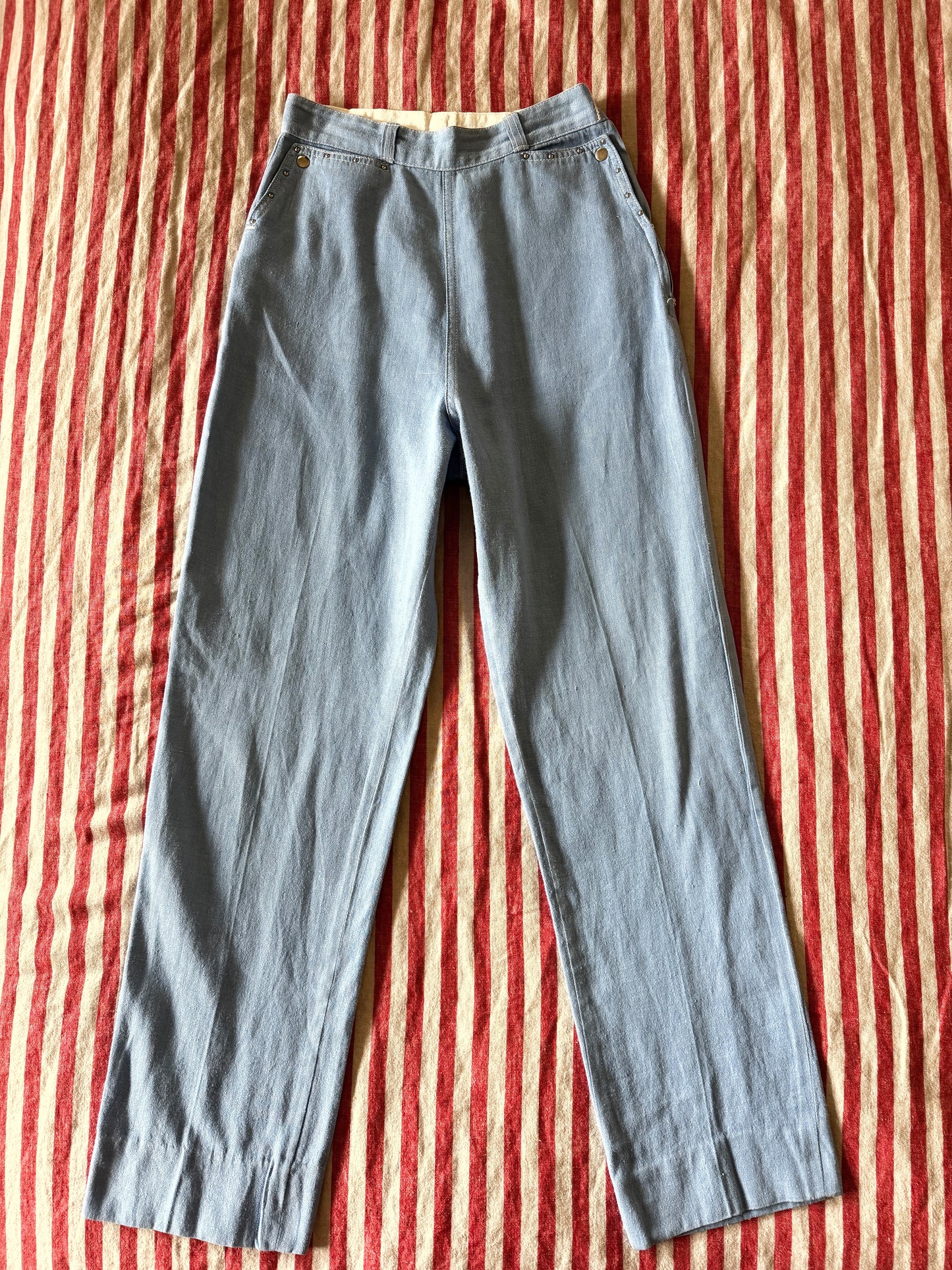 1950s Light Denim Studded Western Side Zips- 25”