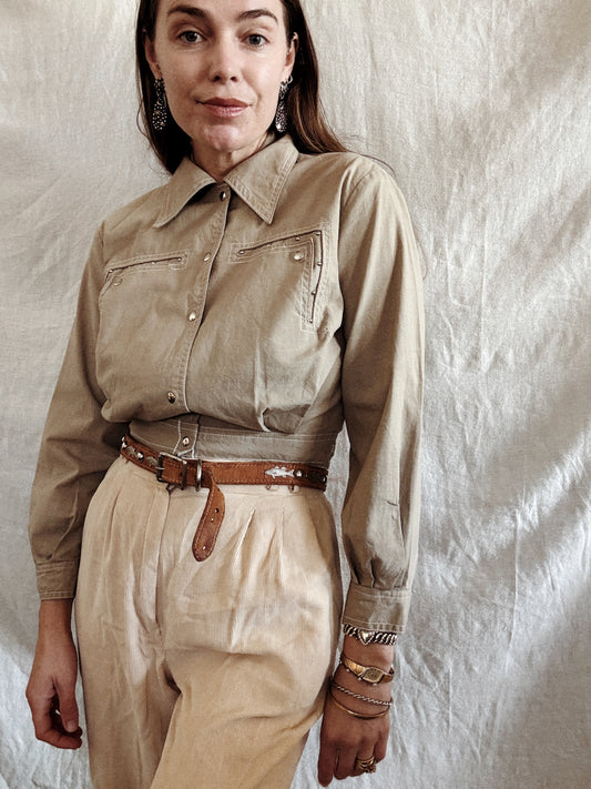 1950s Taupe Studded Cropped Western Jacket- S/M