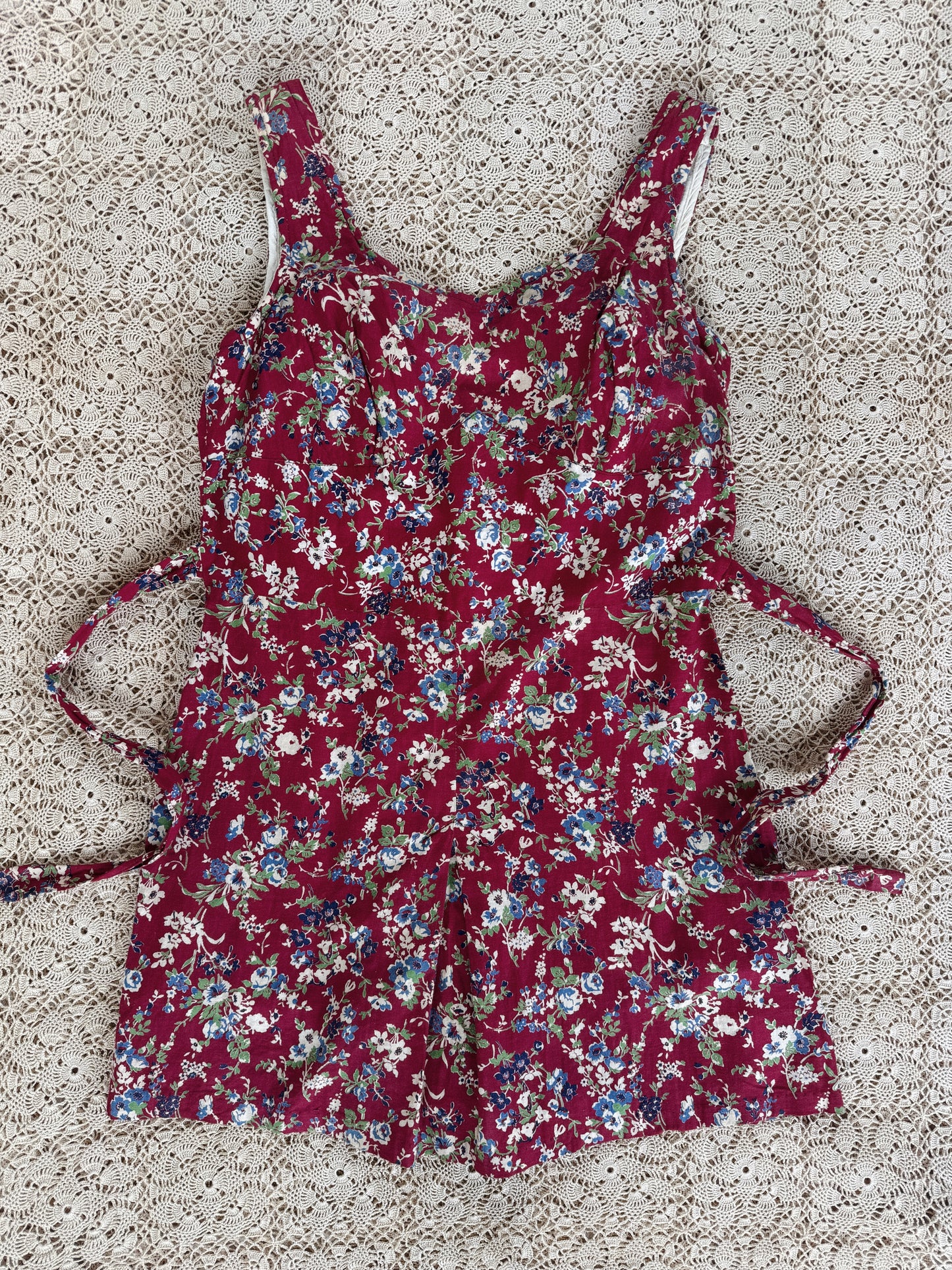 1940s Burgundy Spring Bloom Feedsack Playsuit- S-S/M