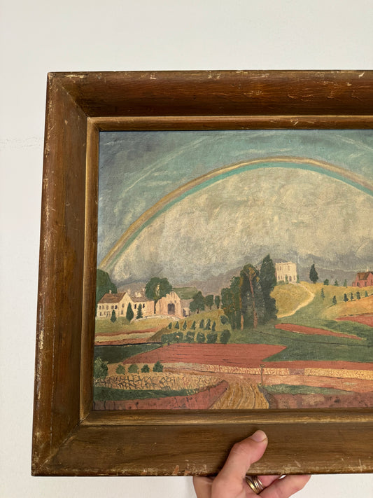 1950s American Folk Art Painting Brook Farm- 15x19”