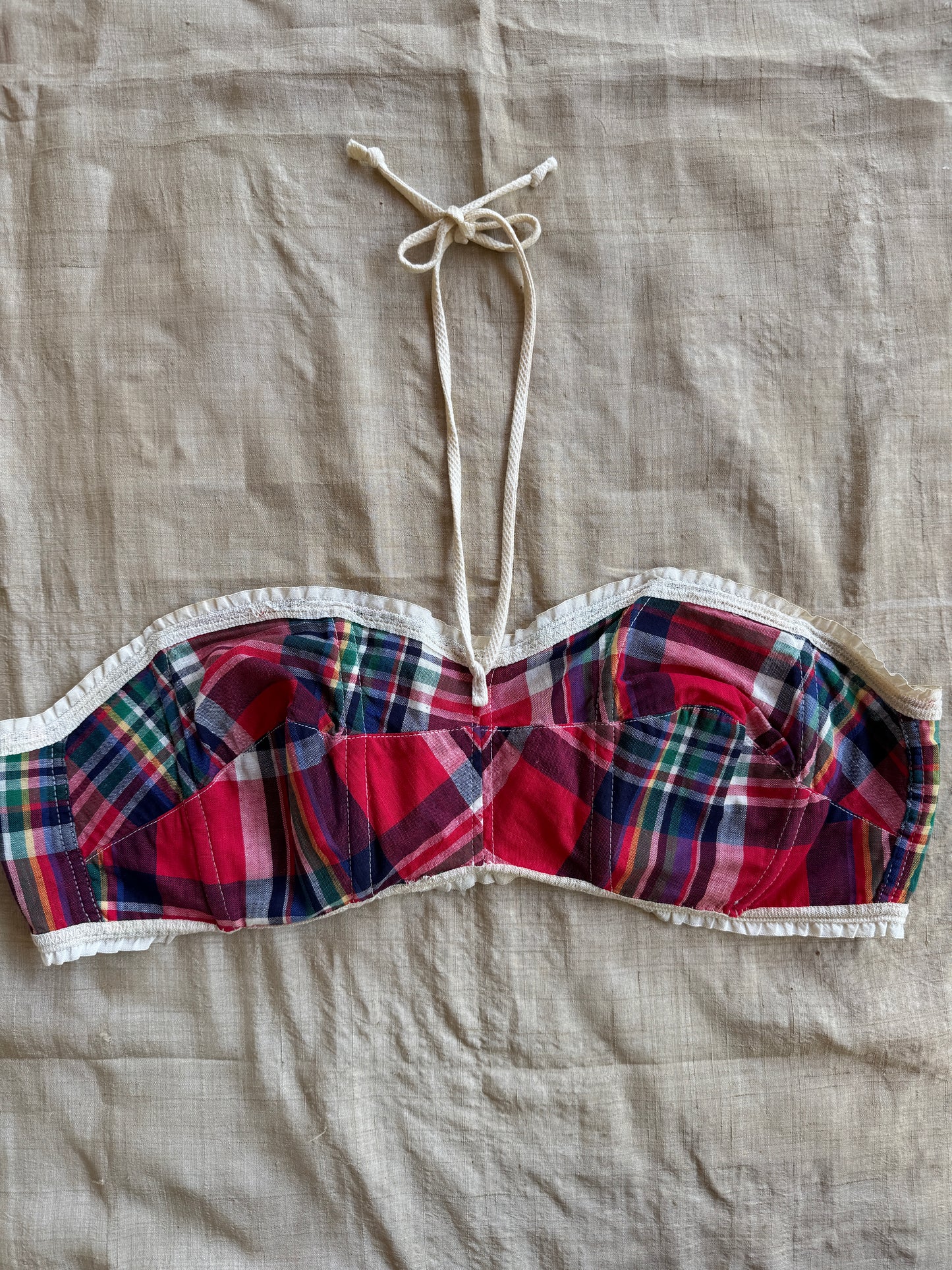 1950s Plaid Cotton Halter Bustier Top- M/L