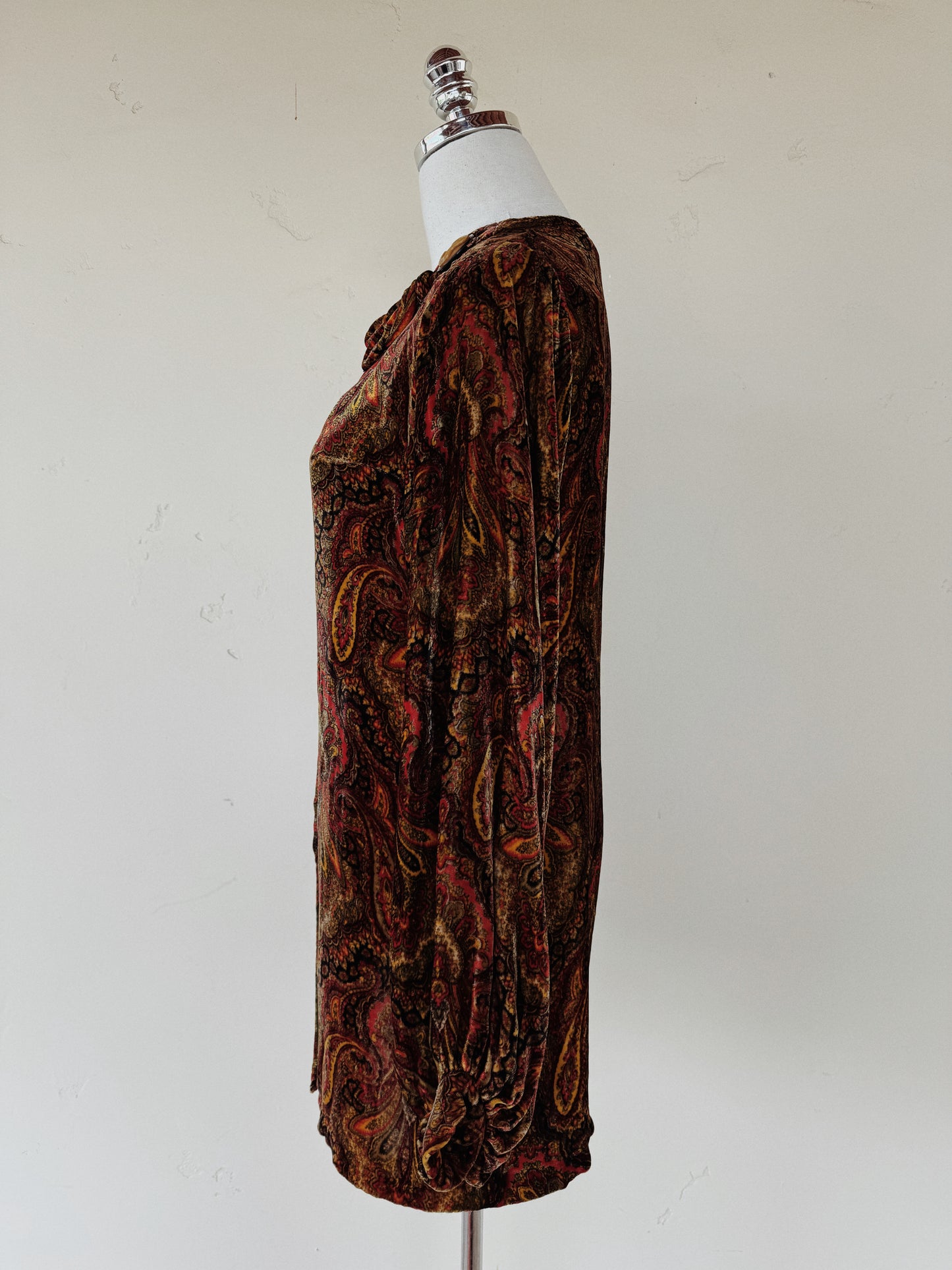 1930s Paisley Silk Velvet Jacket w/ Large Celluloid Button- S/M