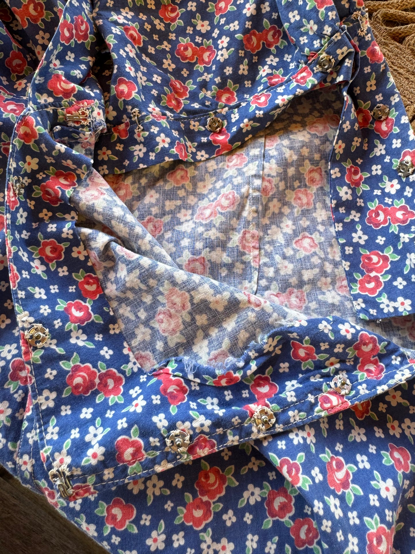 1940s Floral Cotton Playsuit w/ Original Belt- S