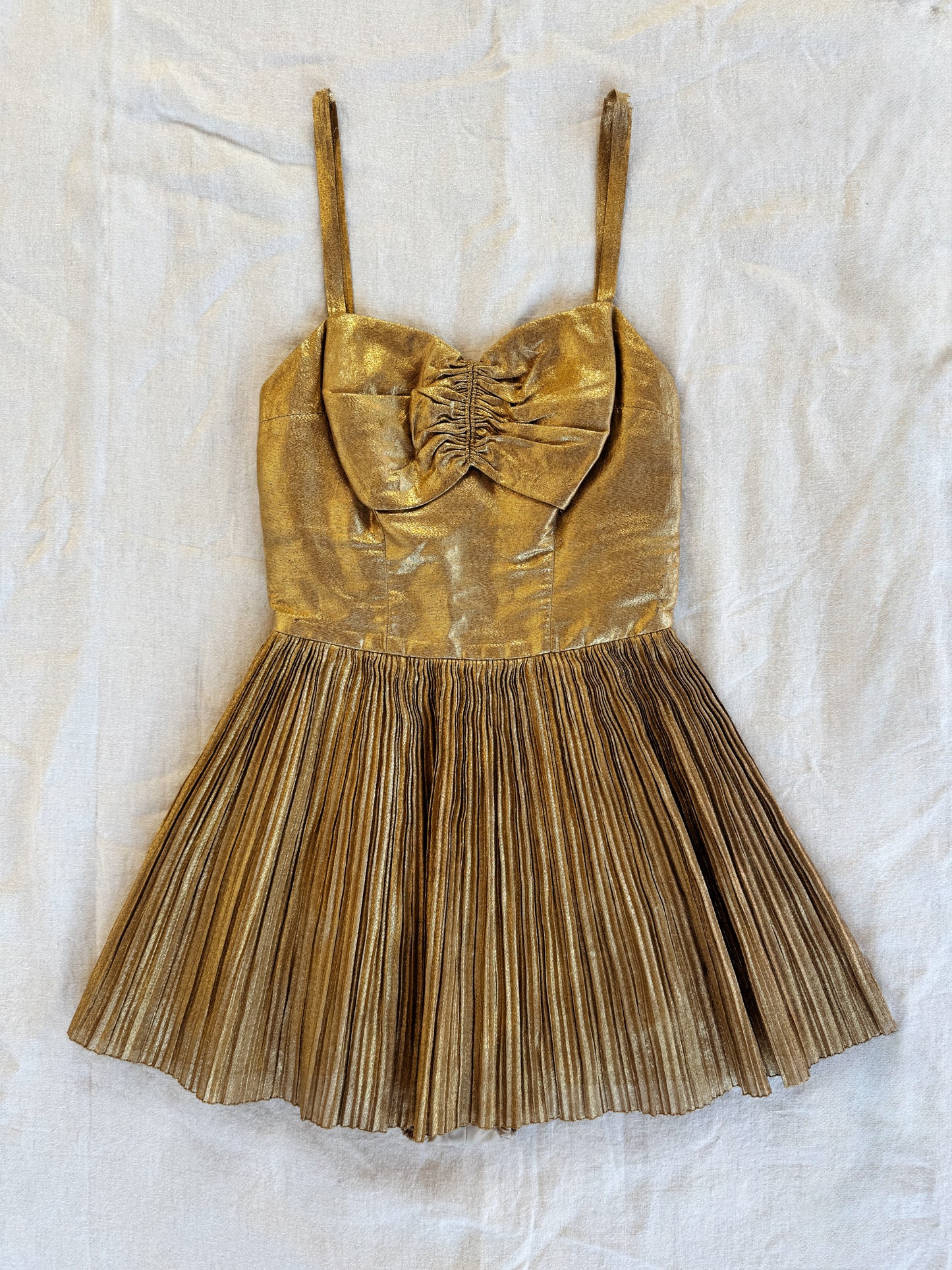 1950s Golden Lamé Bombshell Pleated Playsuit- S