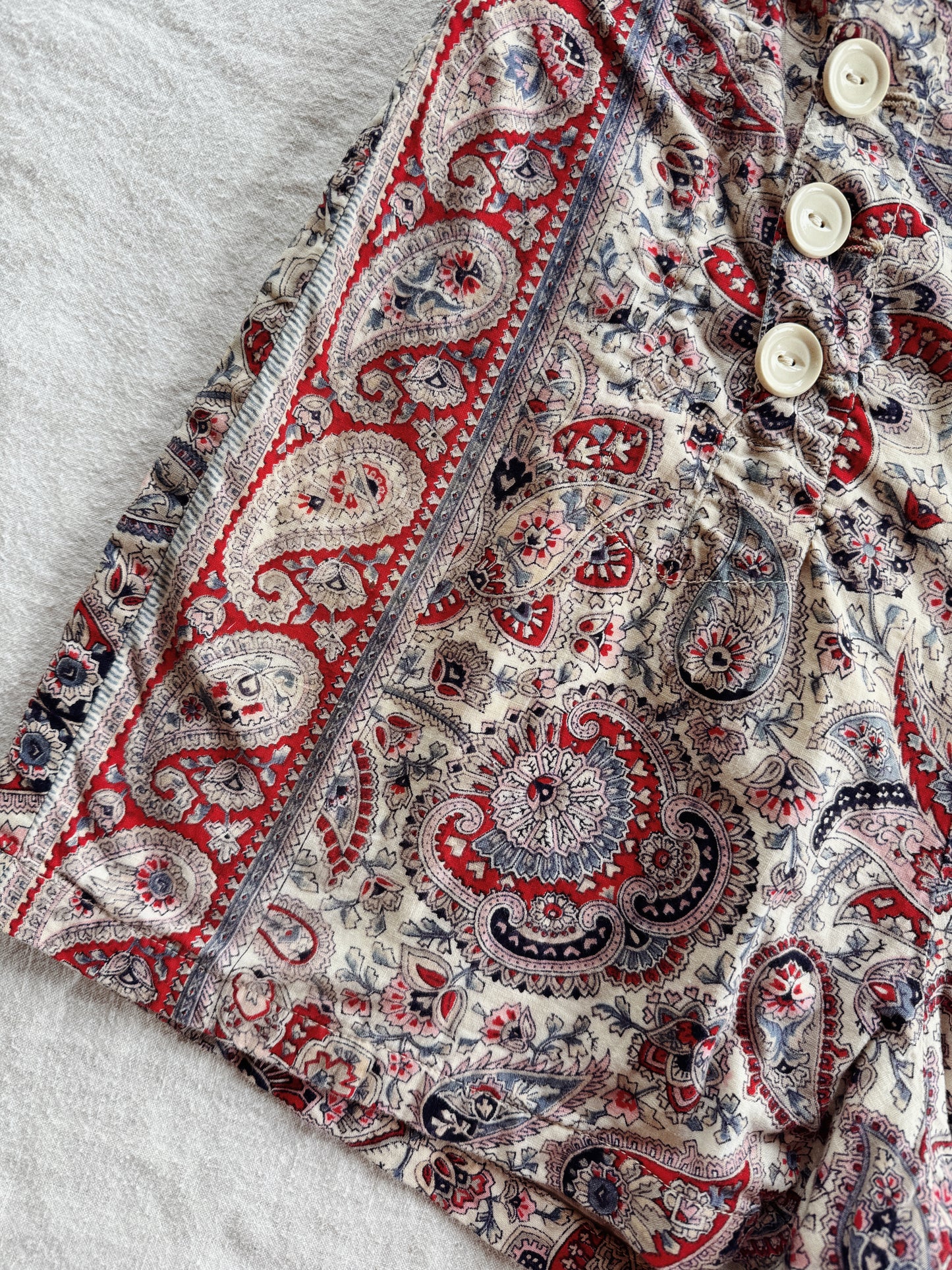 1930s/40s Paisley Hawaiian Fall Front Shorts- S-S/M
