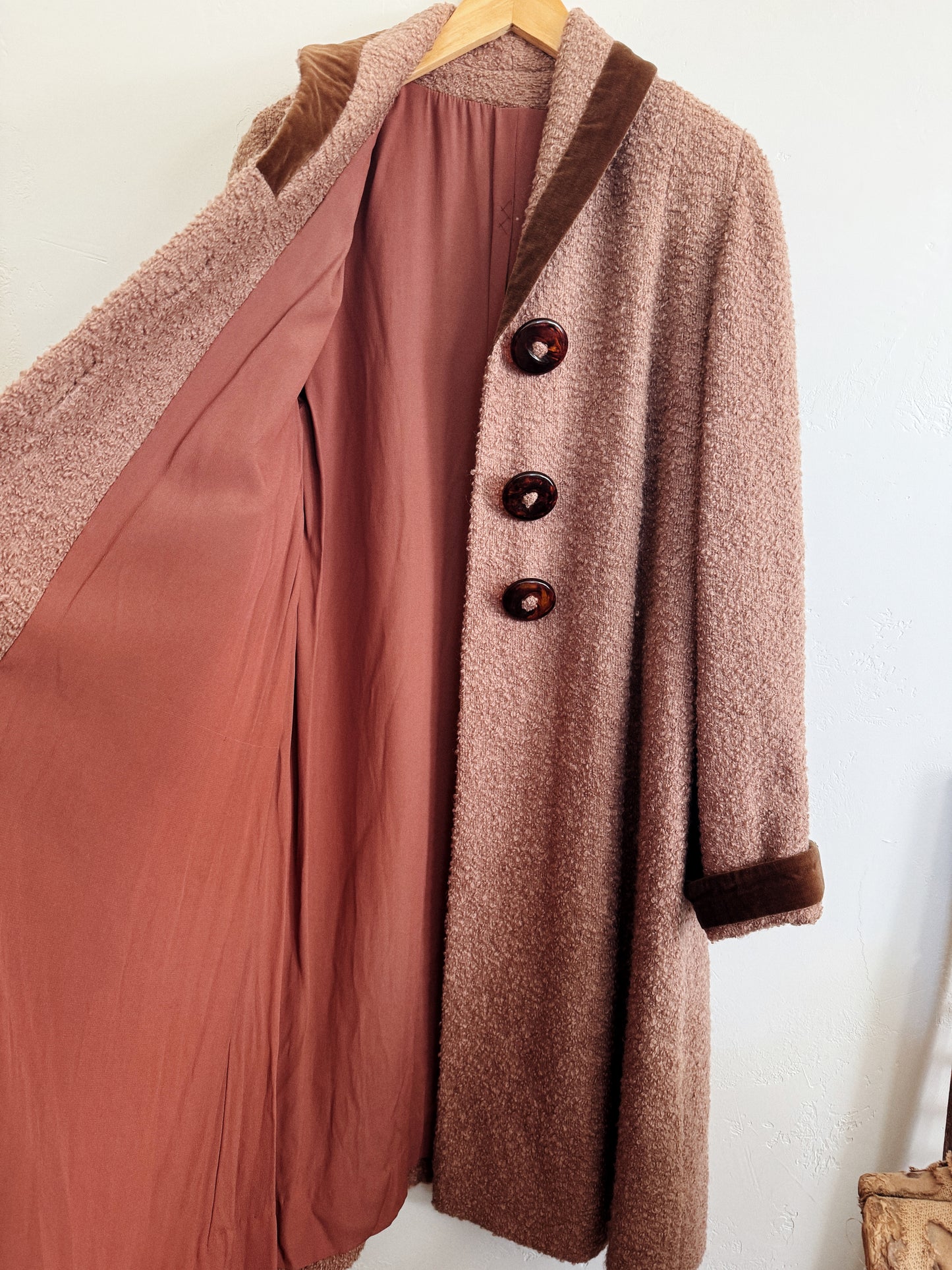 1940s/50s Mocha Bouclé Knit Coat w/ Oversized Buttons- S/M-M