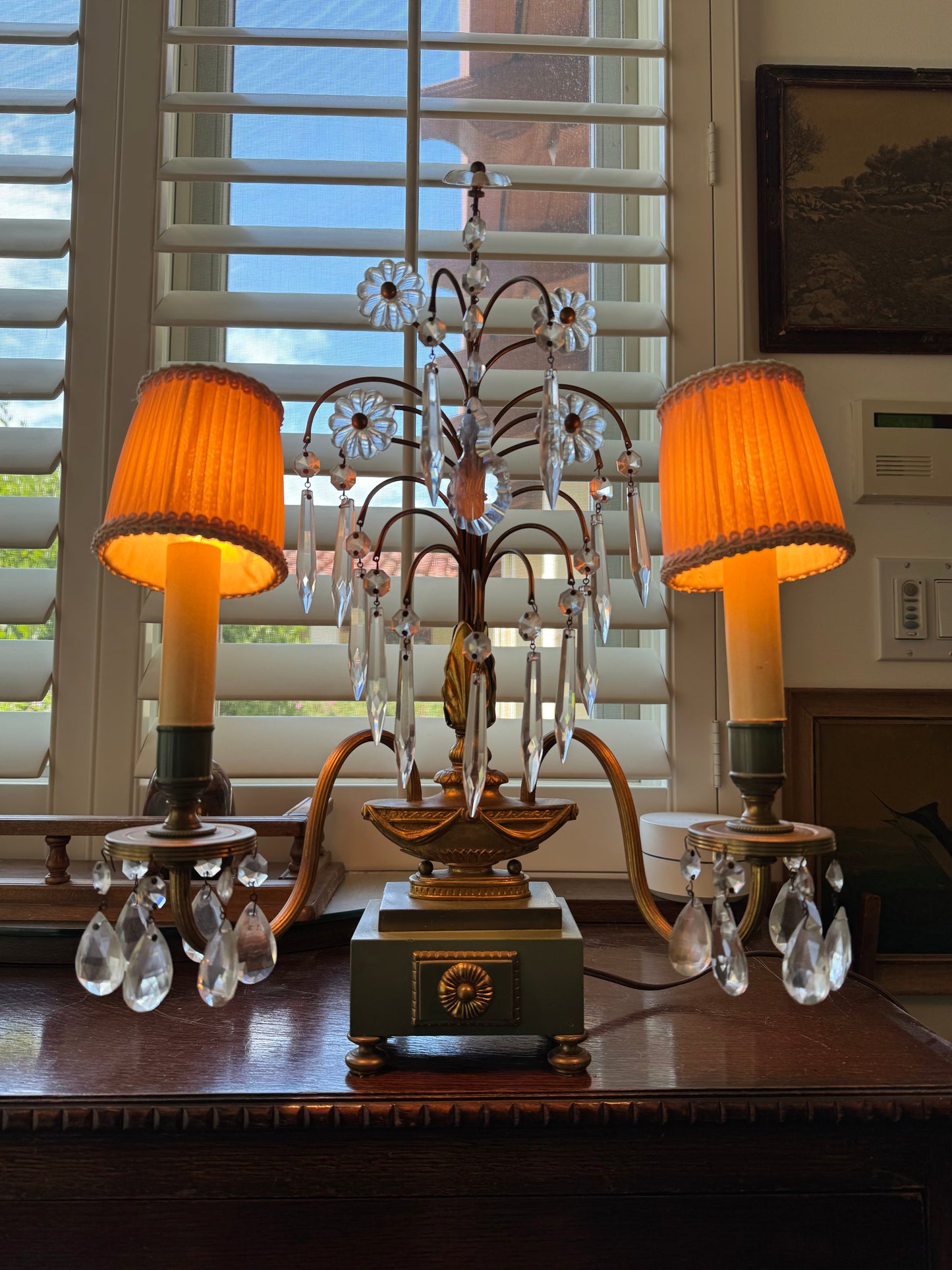 Pair Mid Century French Girandoles Accent Lamps w/ Crystal Accents