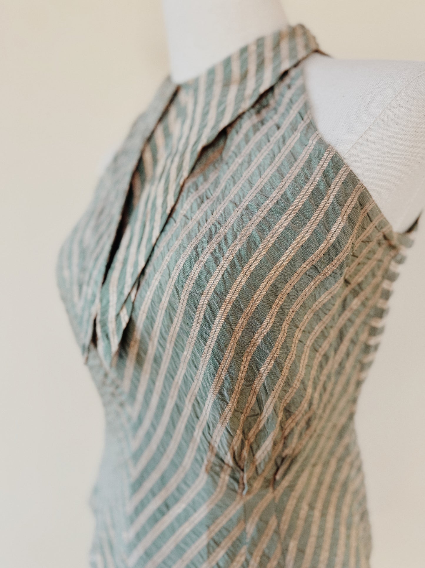 1930s Sea Foam Lamé Dagger Collar Halter Top- S/M