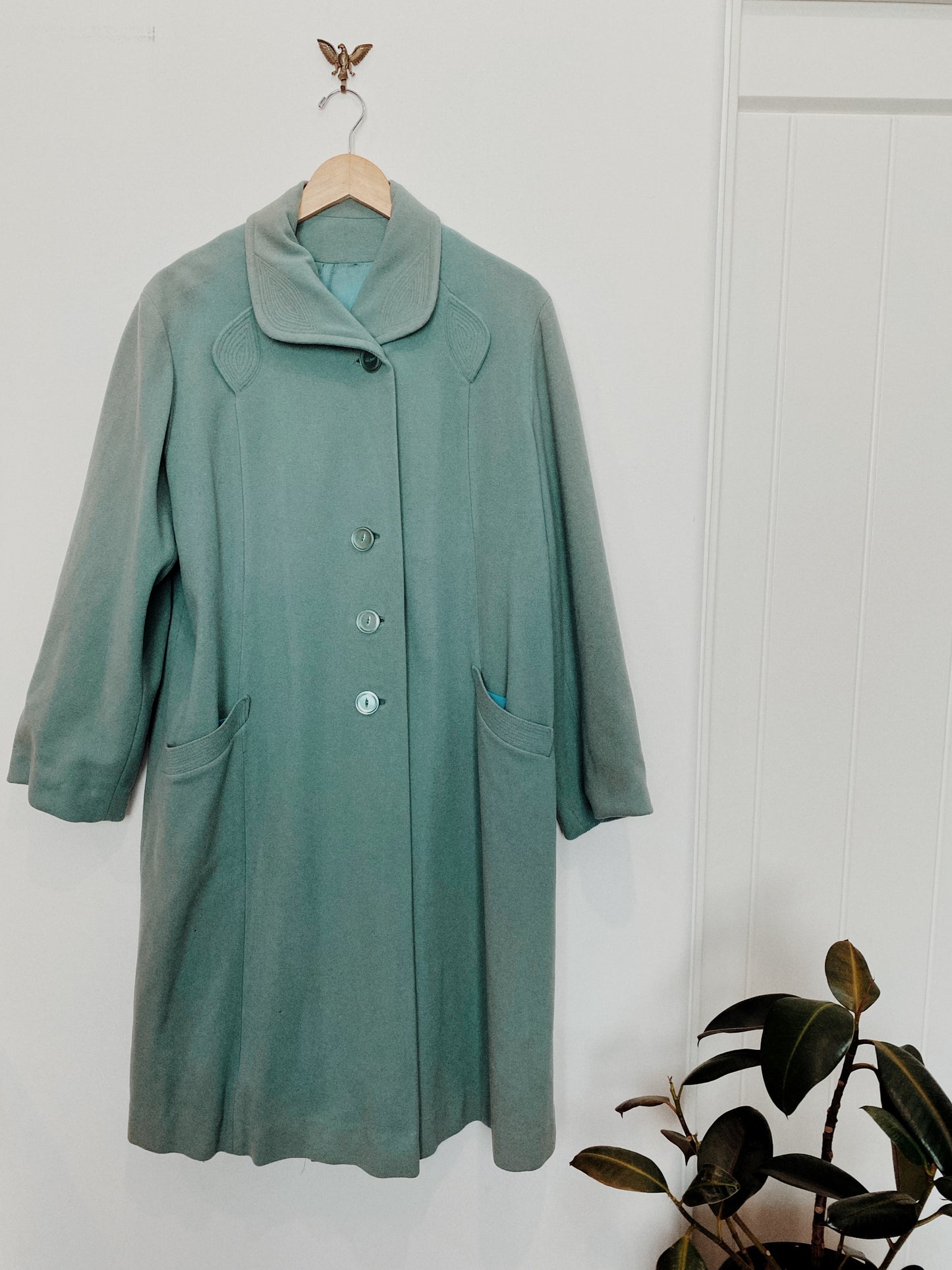 1950s Sea Foam Swing Coat w/ Deco Details- L/XL