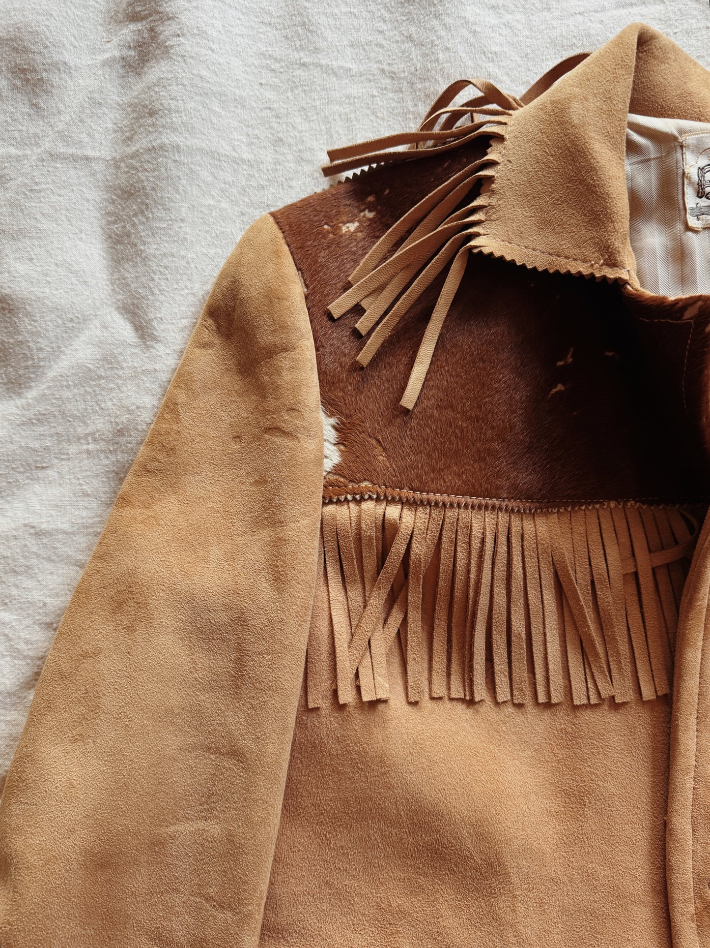1950s Cowhide + Butter Suede Fringe Cowboy Jacket- S