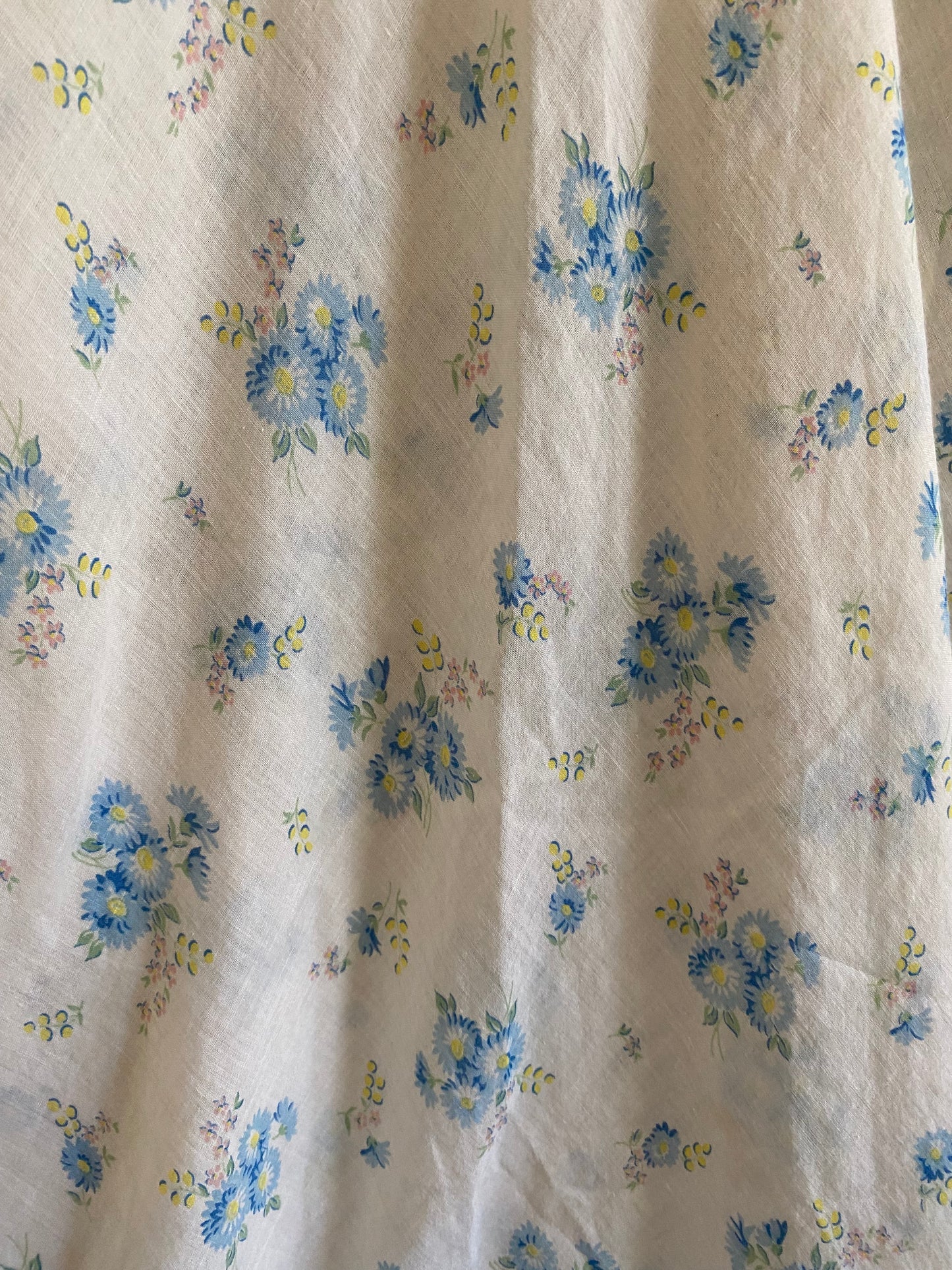 1930s/40s White + Cornflower Blue Batiste Cotton Slip Dress- M/L