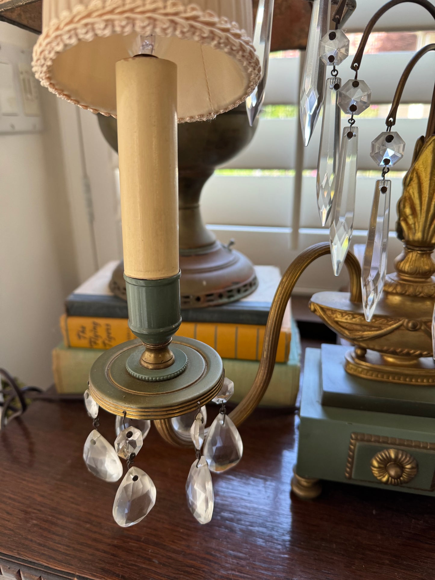 Pair Mid Century French Girandoles Accent Lamps w/ Crystal Accents