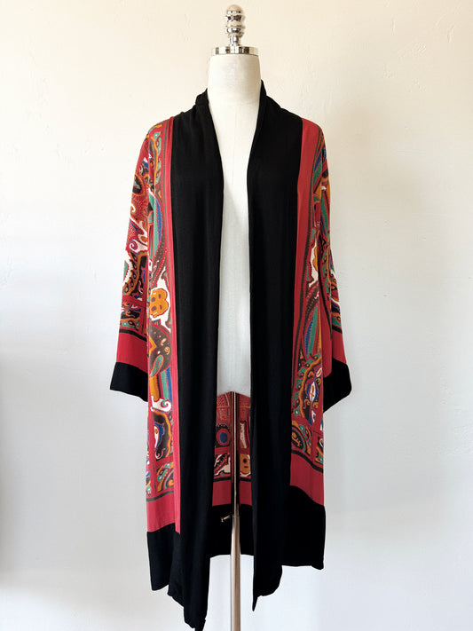 1920s Surreal Paisley Silk Crepe Duster Robe- S-L