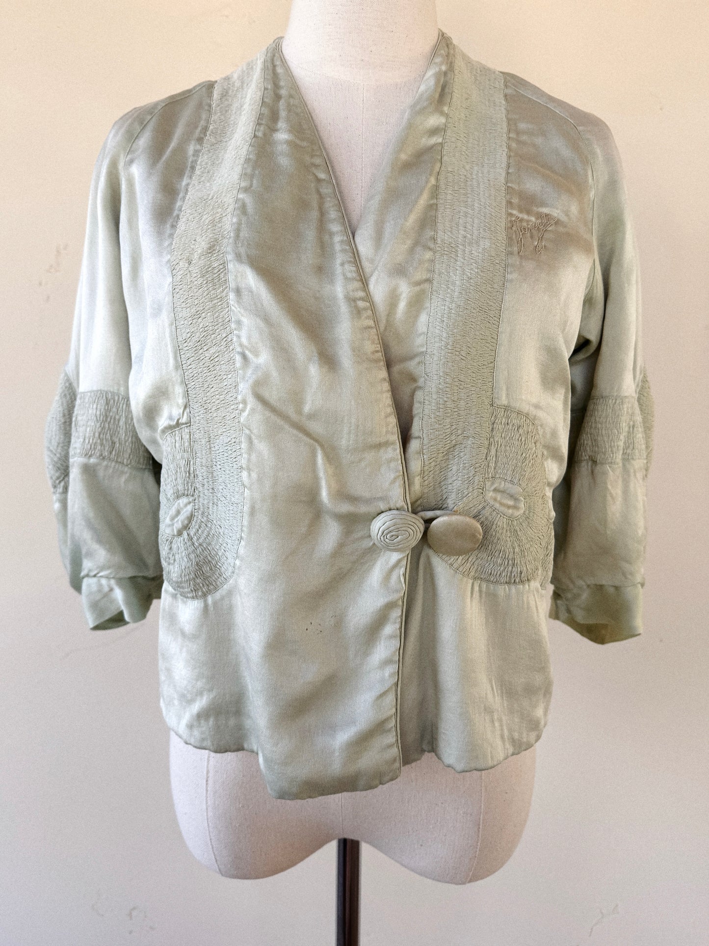 1920s Sea Foam Charmeuse Silk Jacket- S-M