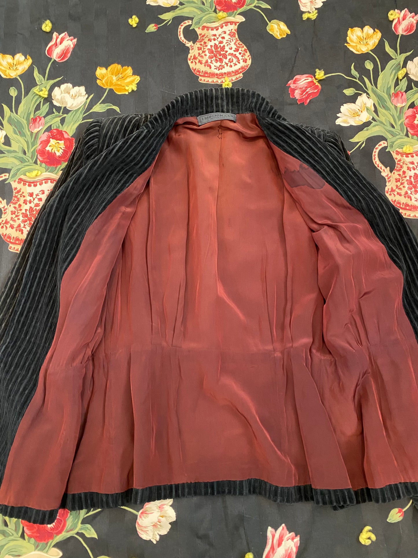 1930s Charcoal Corduroy Outerwear Jacket by I. Magnin- M