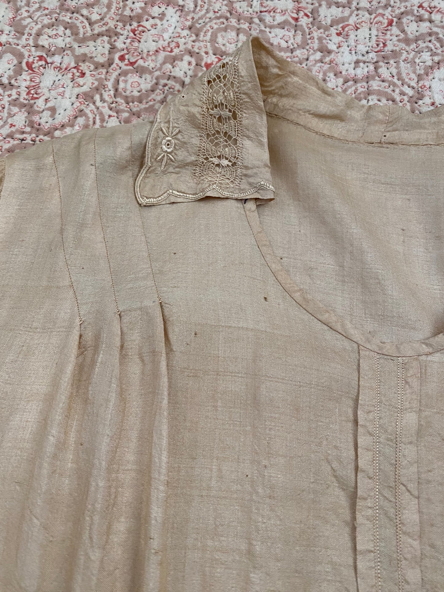 Antique Intricate Ecru Silk Lace Blouse- S/M