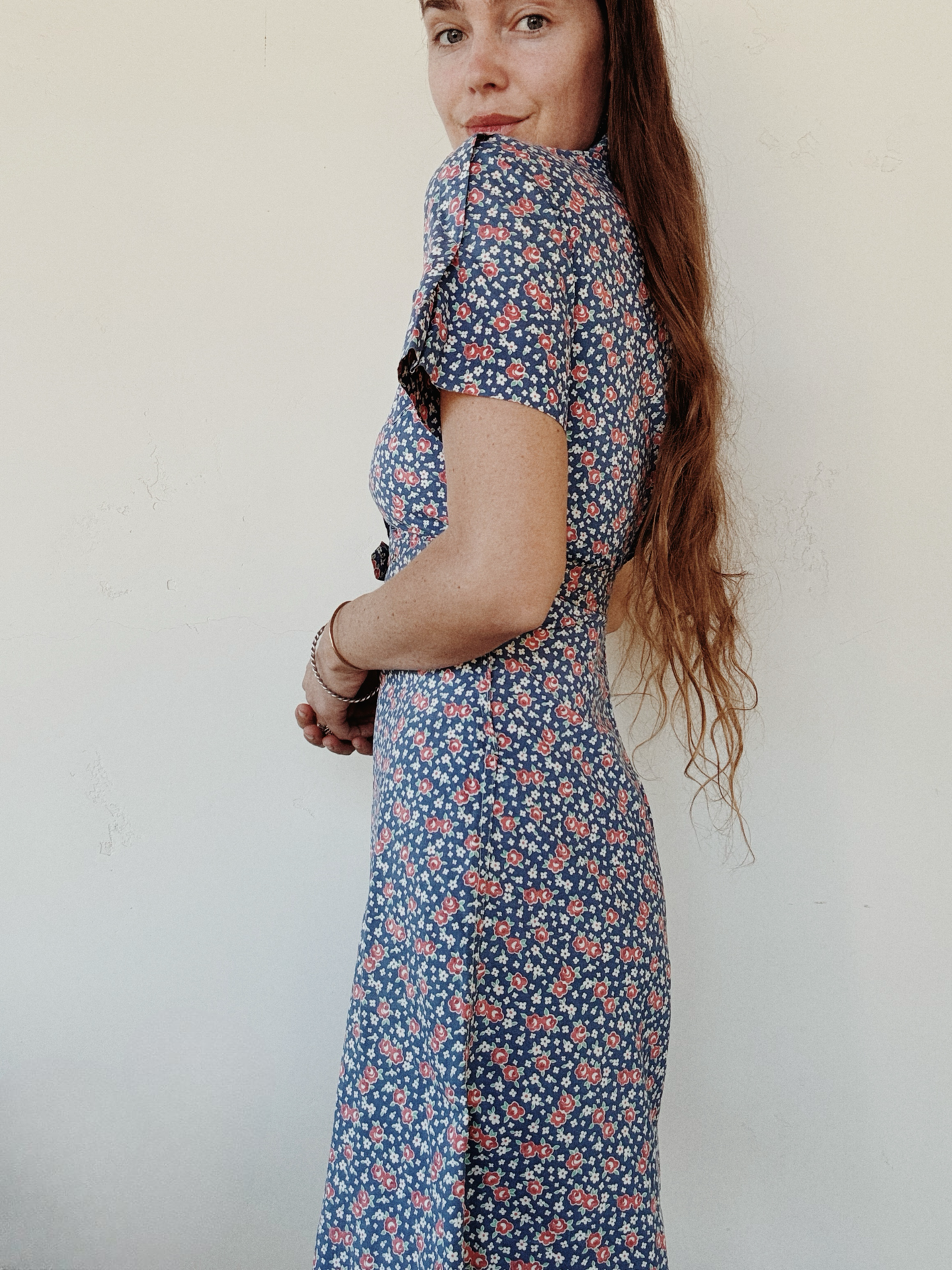 1940s Floral Cotton Playsuit w/ Original Belt- S