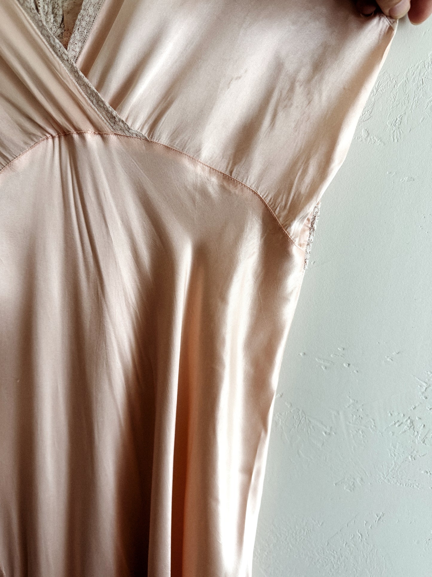 1930s Blush Pink Rayon Chiffon + Lace Slip Dress- S/M