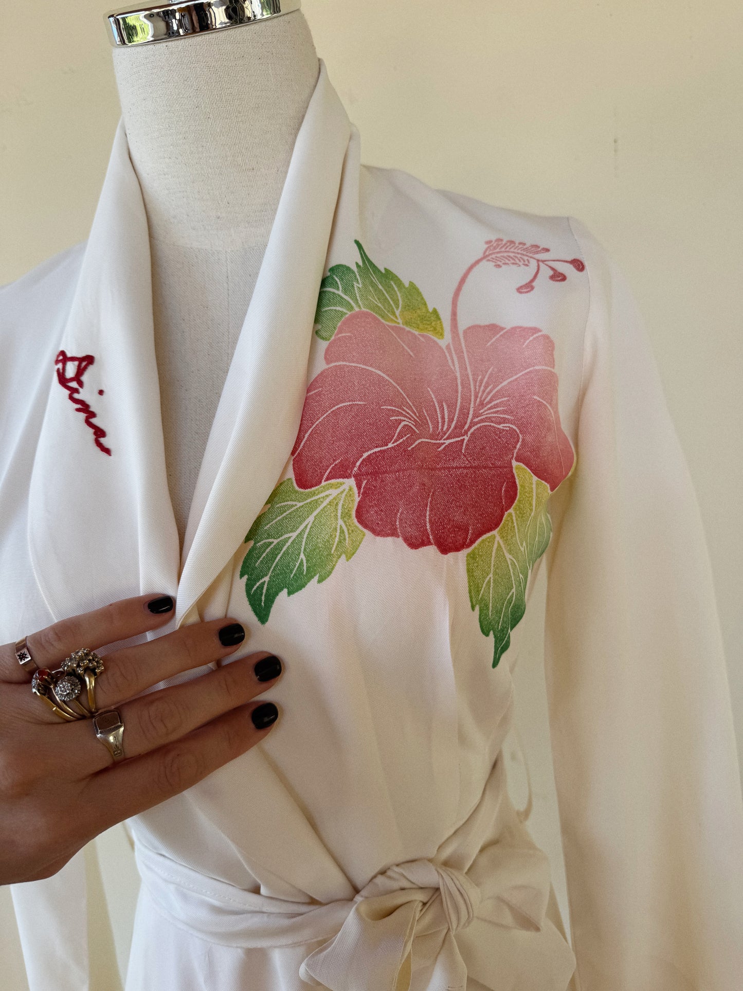 1940s Hawaiian Hibiscus Airbrush Dressing Gown- S/M