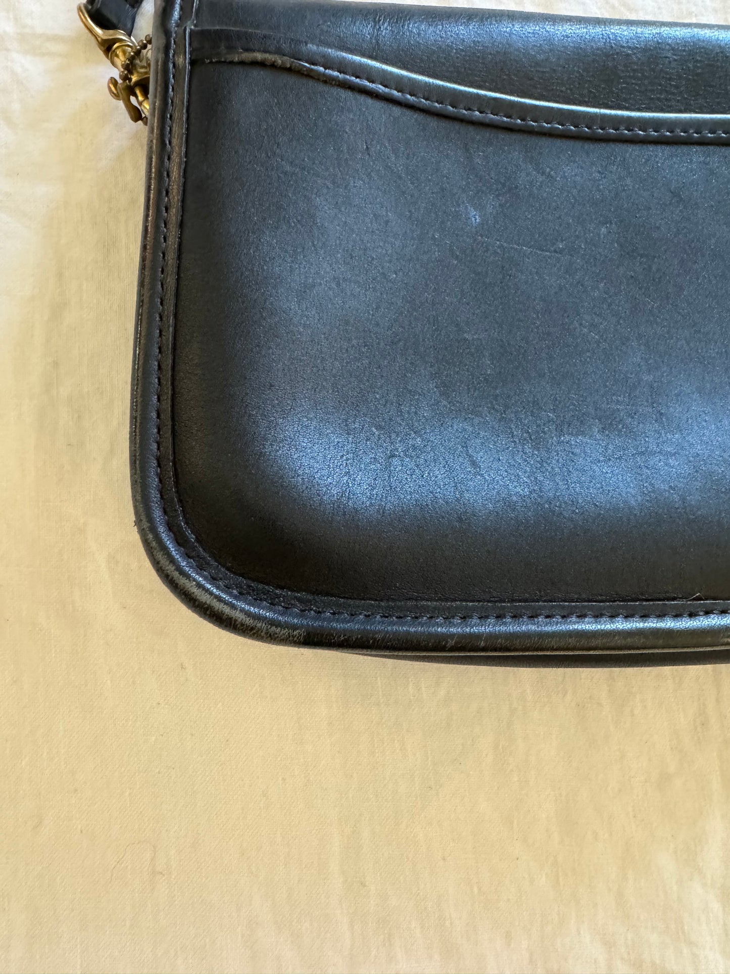 Vintage Coach Black Leather Handbag w/ Long Strap