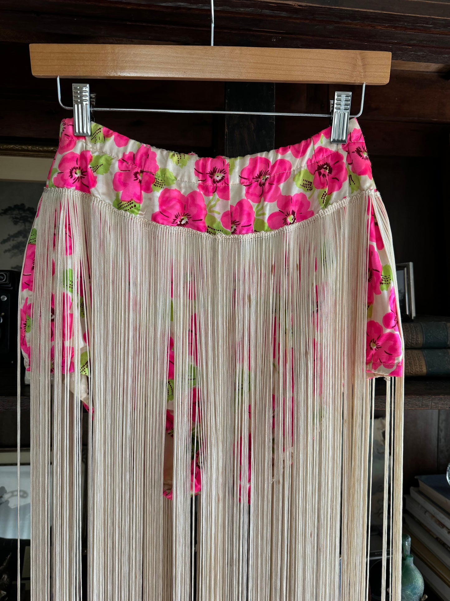 1940s Long Fringe Day Glo Floral Show Girl Bottoms- M