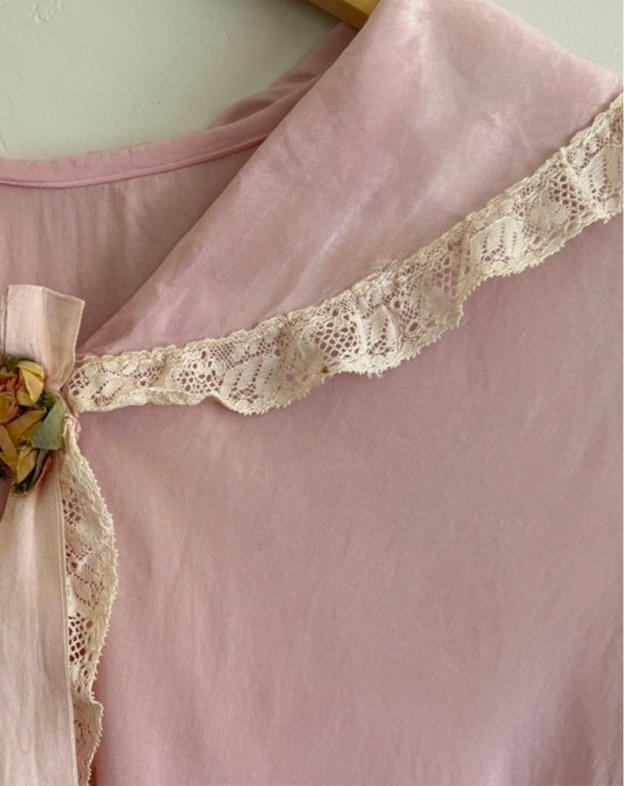 Edwardian Pink Silk + Lace Tabard Bed Jacket- S-L