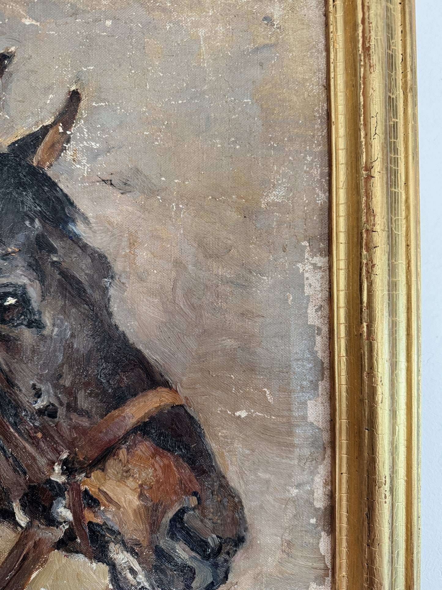 1930s Horse Portrait Oil Painting- 21x22”