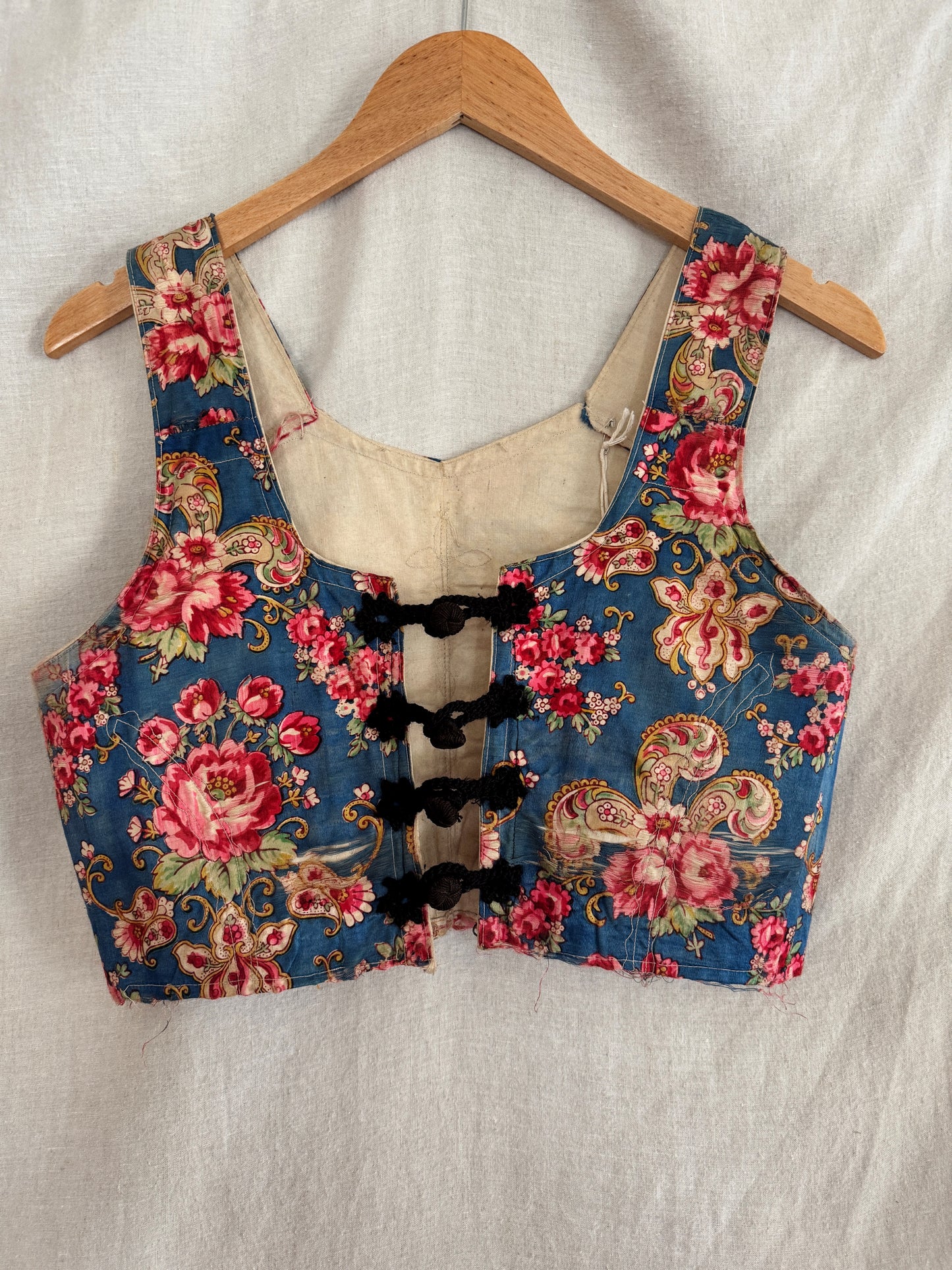 Antique Eastern European Silk Rose Folk Bodice Vest- S/M