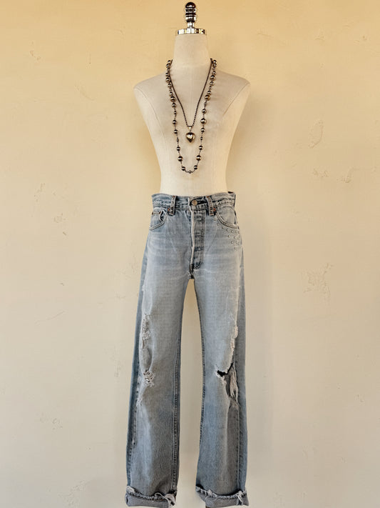 1990s Distressed + Custom Studded Levi’s 501s- S-S/M