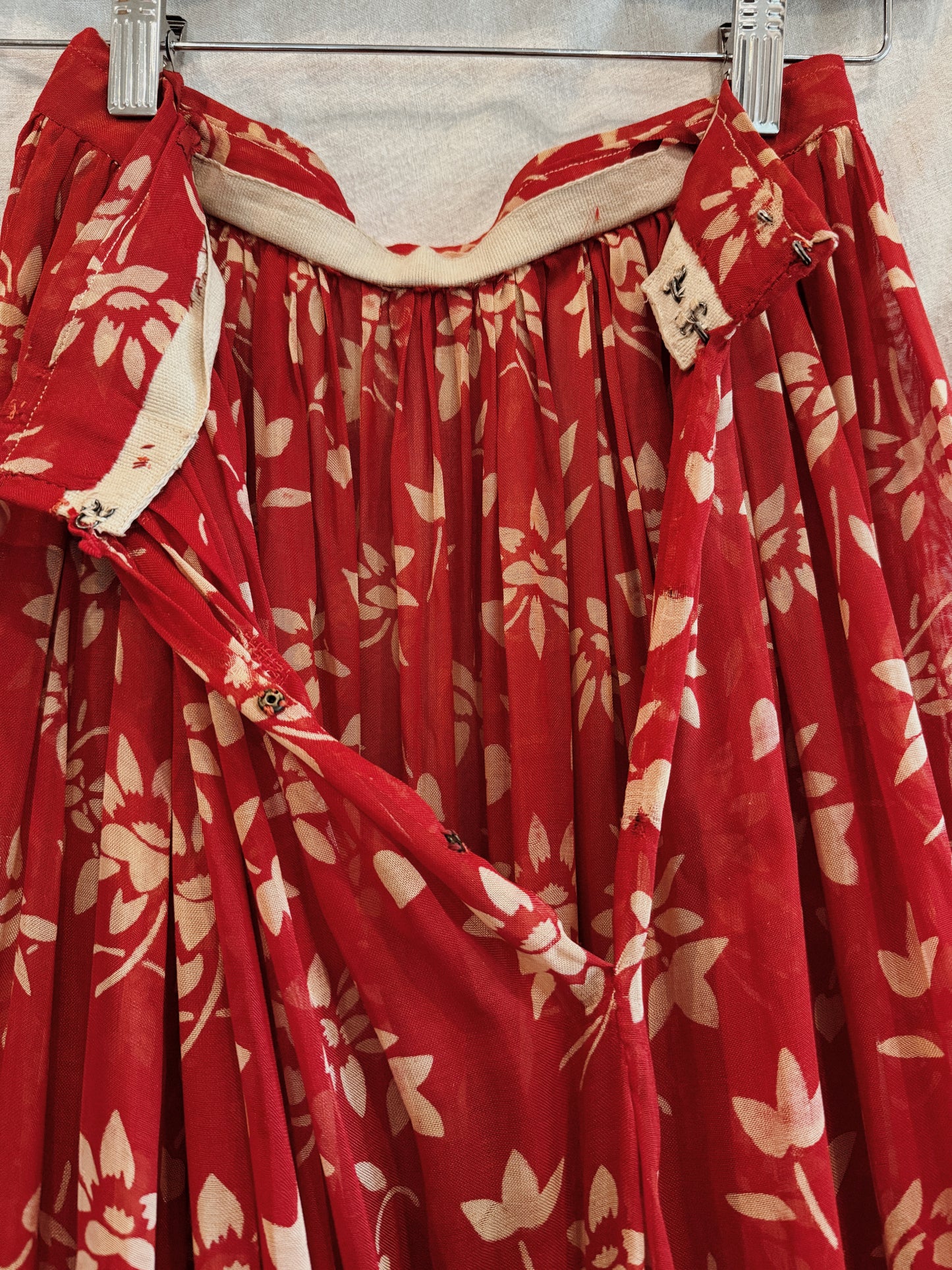 Antique Red Floral Bodice + Tiered Ruffle Skirt Ensemble- XS/S