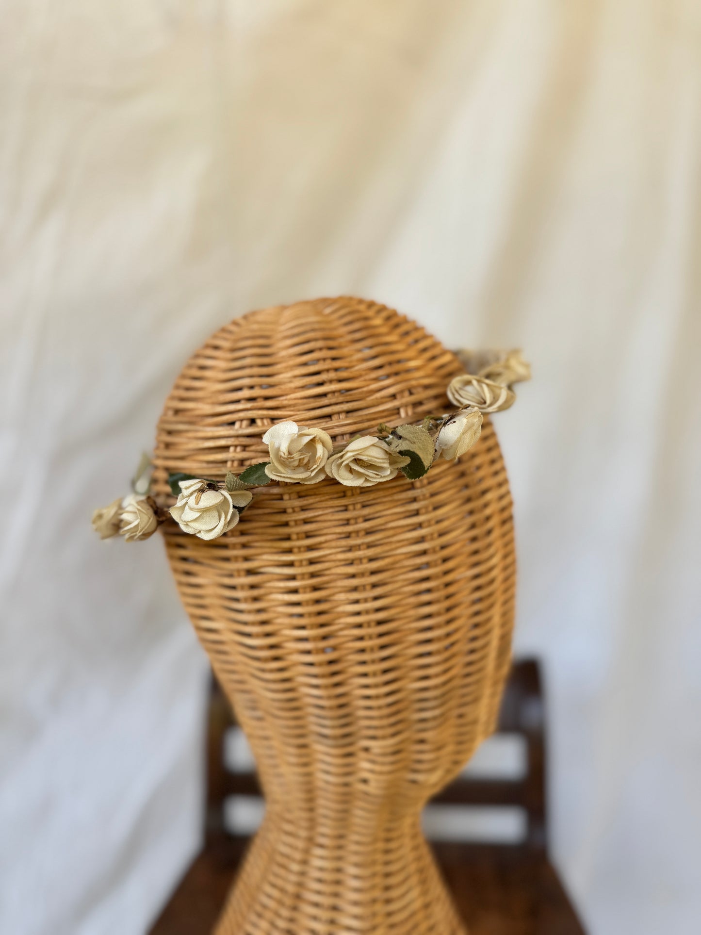 Antique White Rose Bridal Wreath Crown