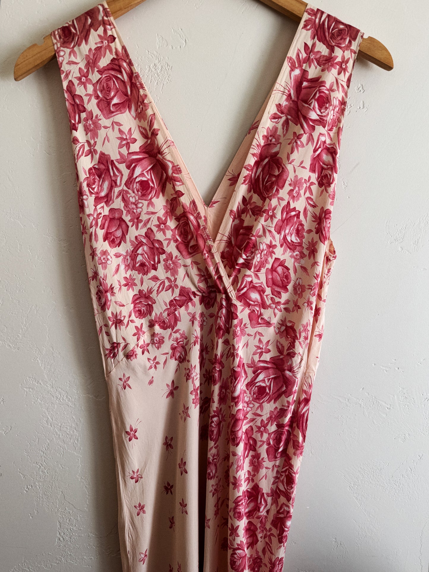 1940s Unique Asymmetrical Rose Printed Slip Dress w/ Tie- M/L