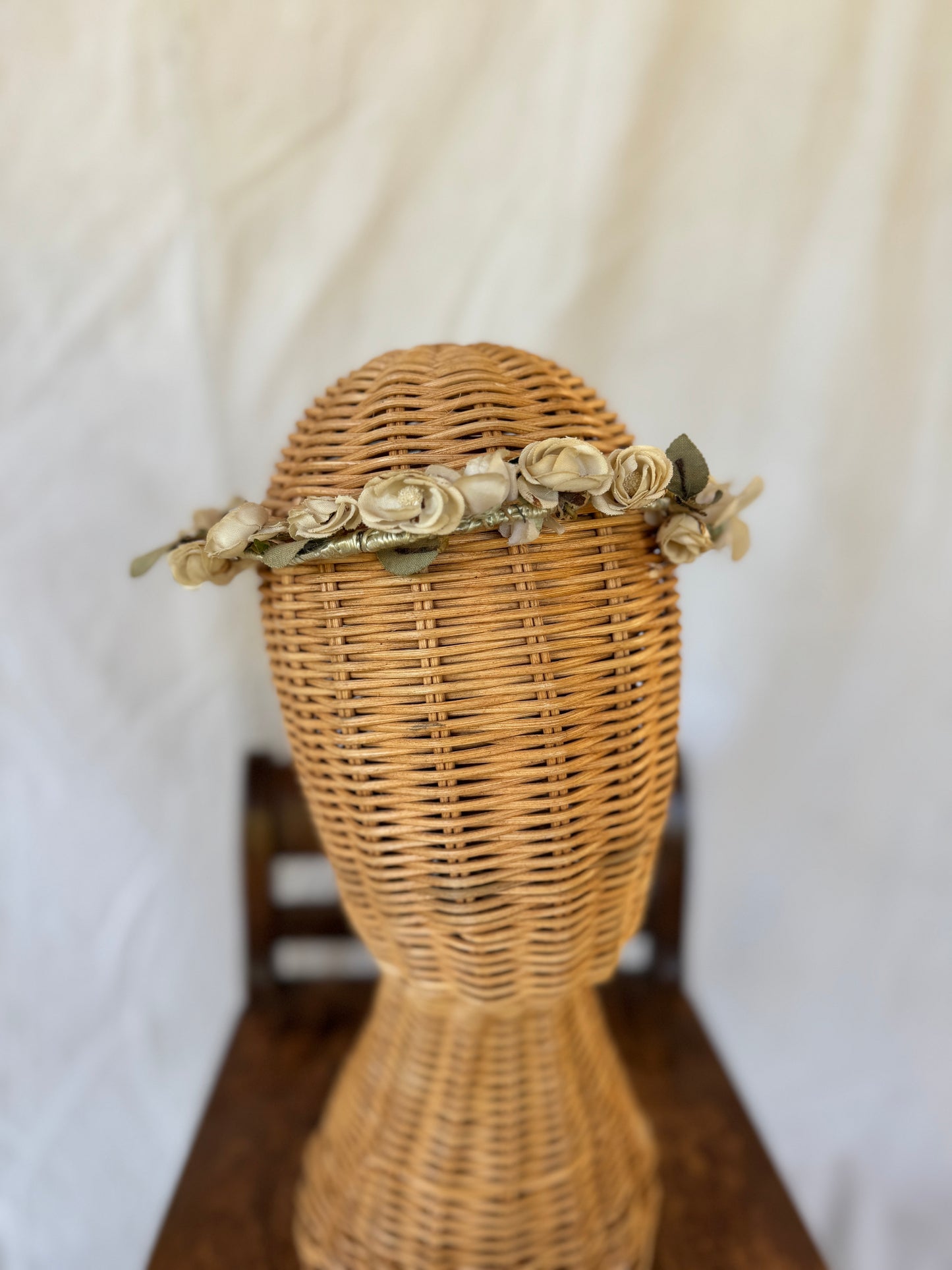 Antique White Rose Bridal Wreath Crown