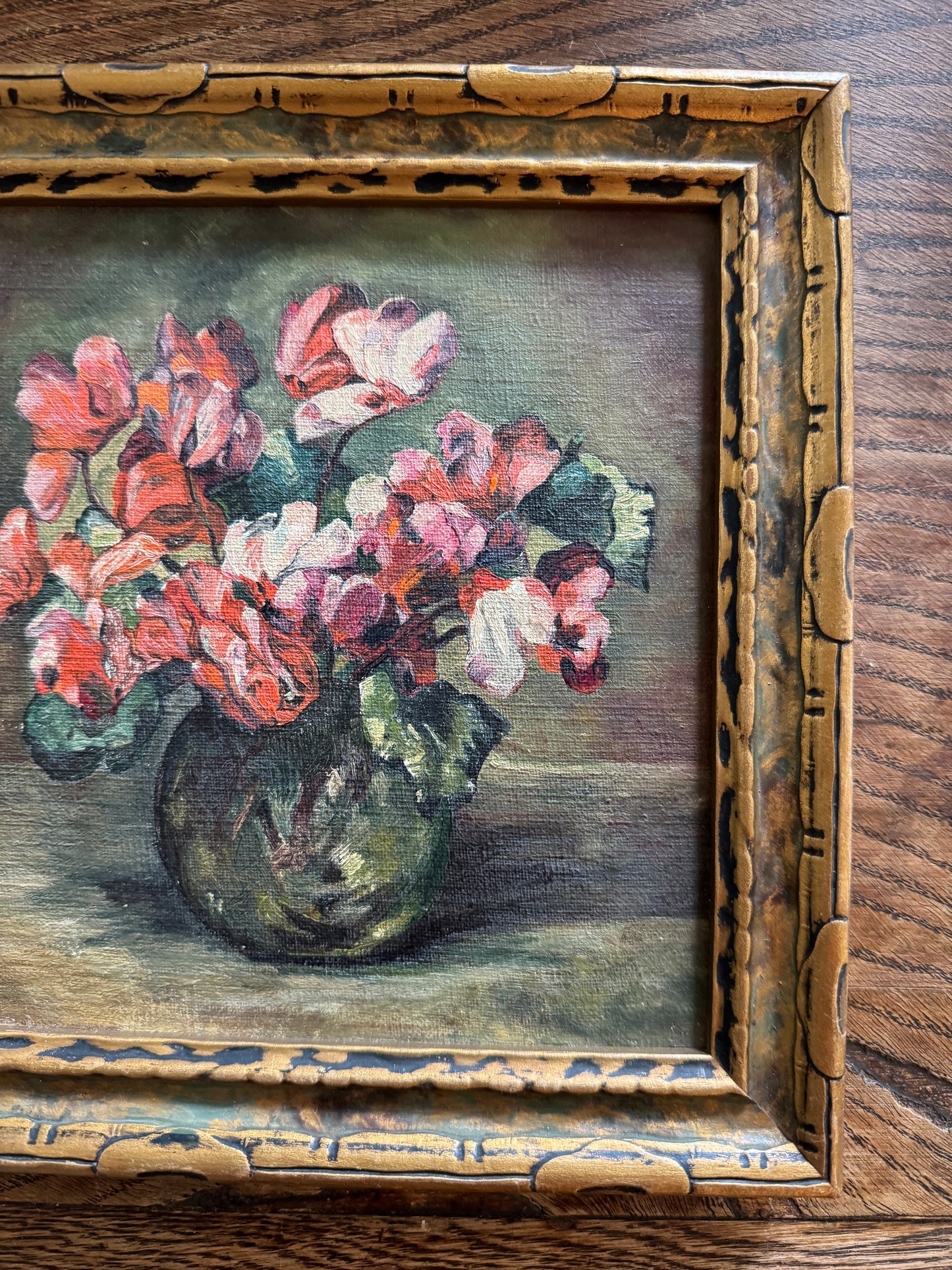 1930s/40s Petite Square Floral Oil Painting- 8 x 8”