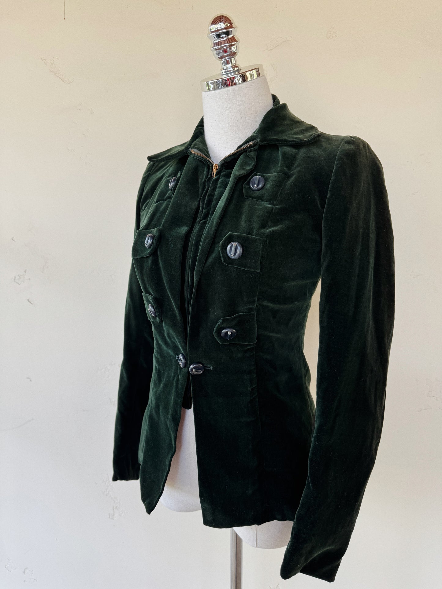 1940s Unique Emerald Green Velvet Jacket- S
