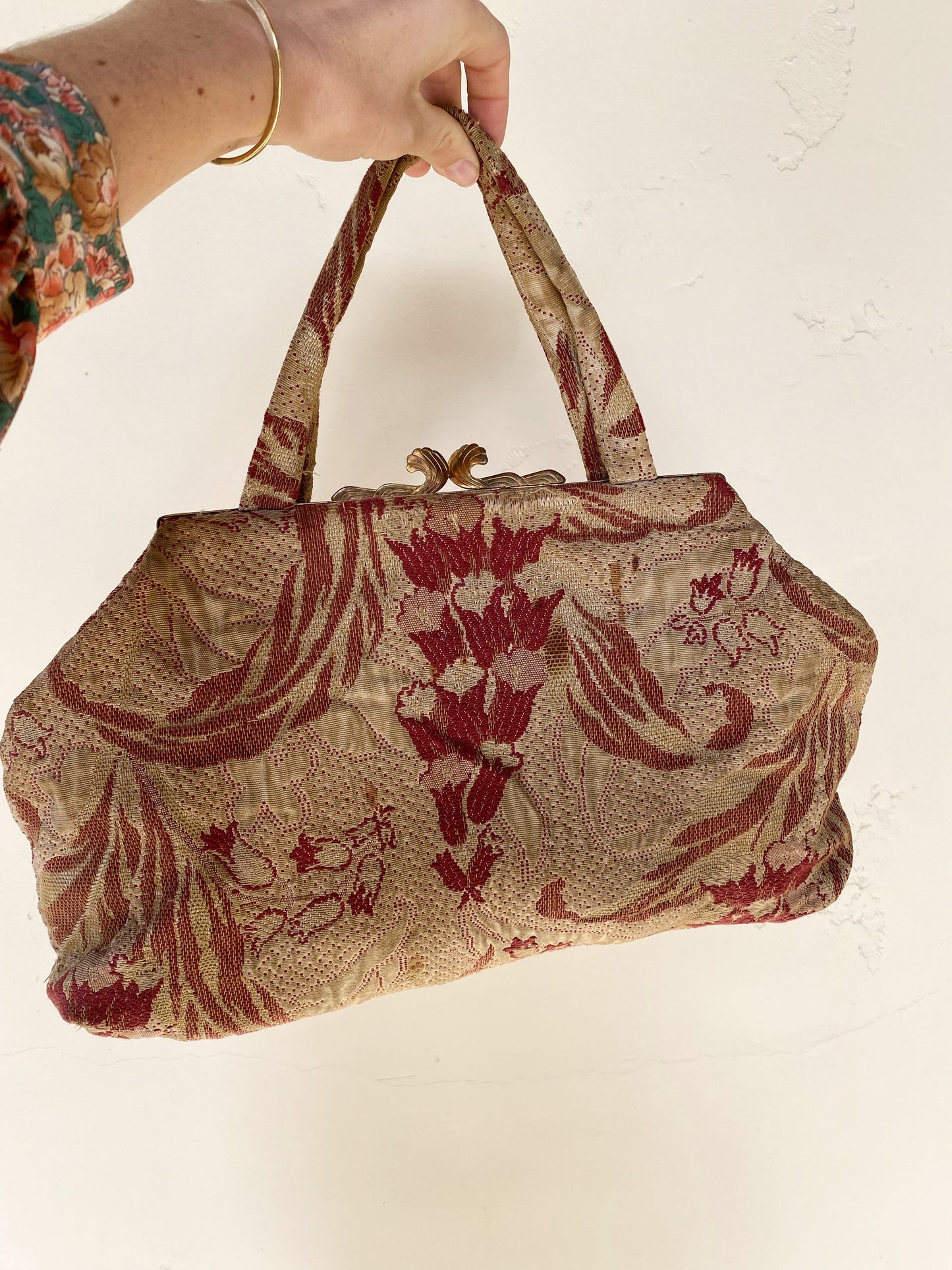 1940s Large Jacquard Handbag w/ Brass Chain Zipper by Betsy Ross- 10x17”