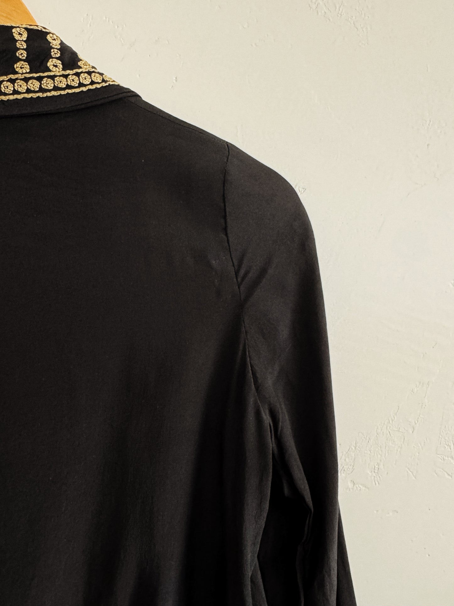 1920s/30s Grecian Black Silk Crepe Blouse w/ Gold Embroidery- S/M