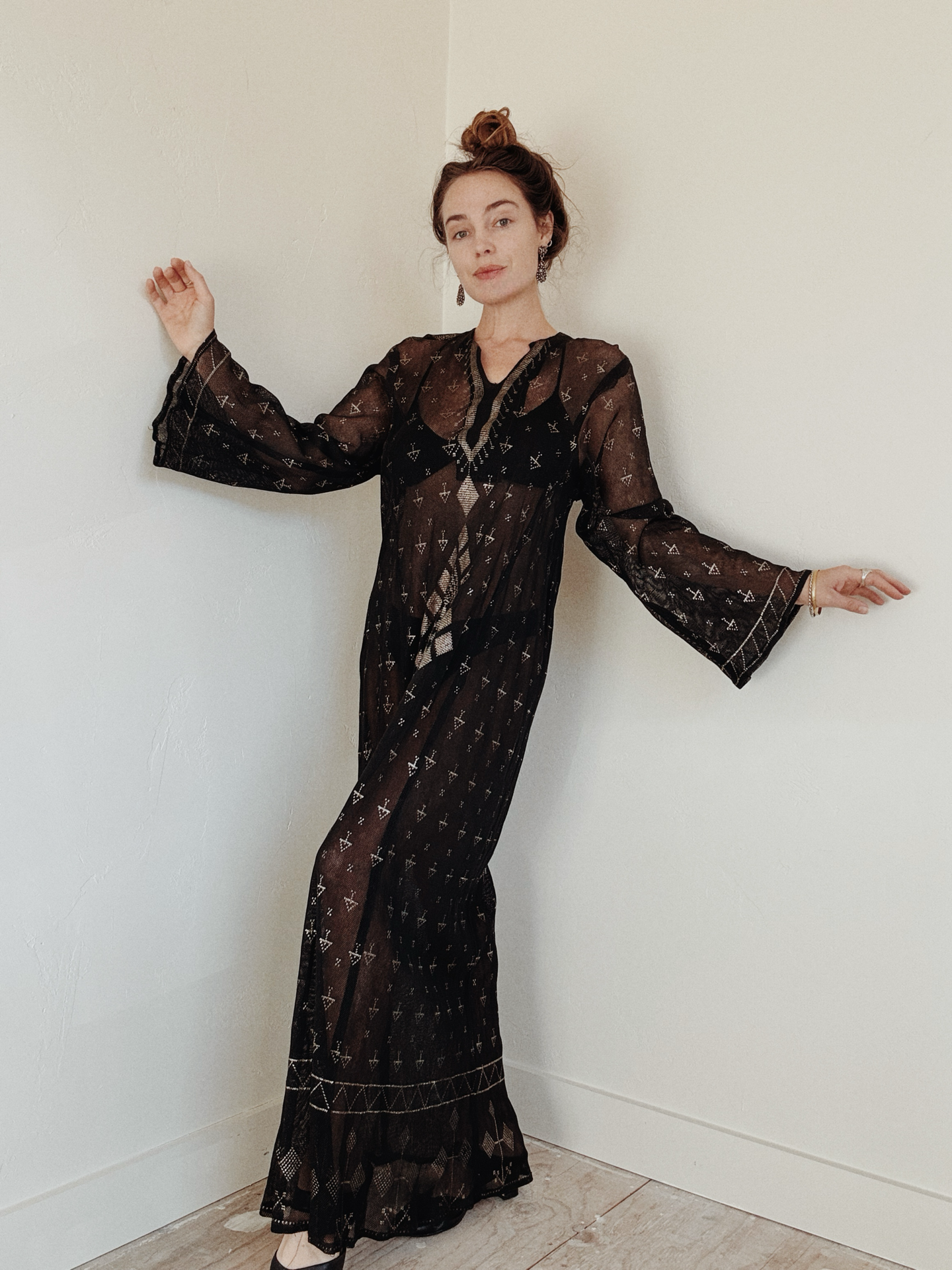 1970s Egyptian Assuit Black Kaftan- M/L