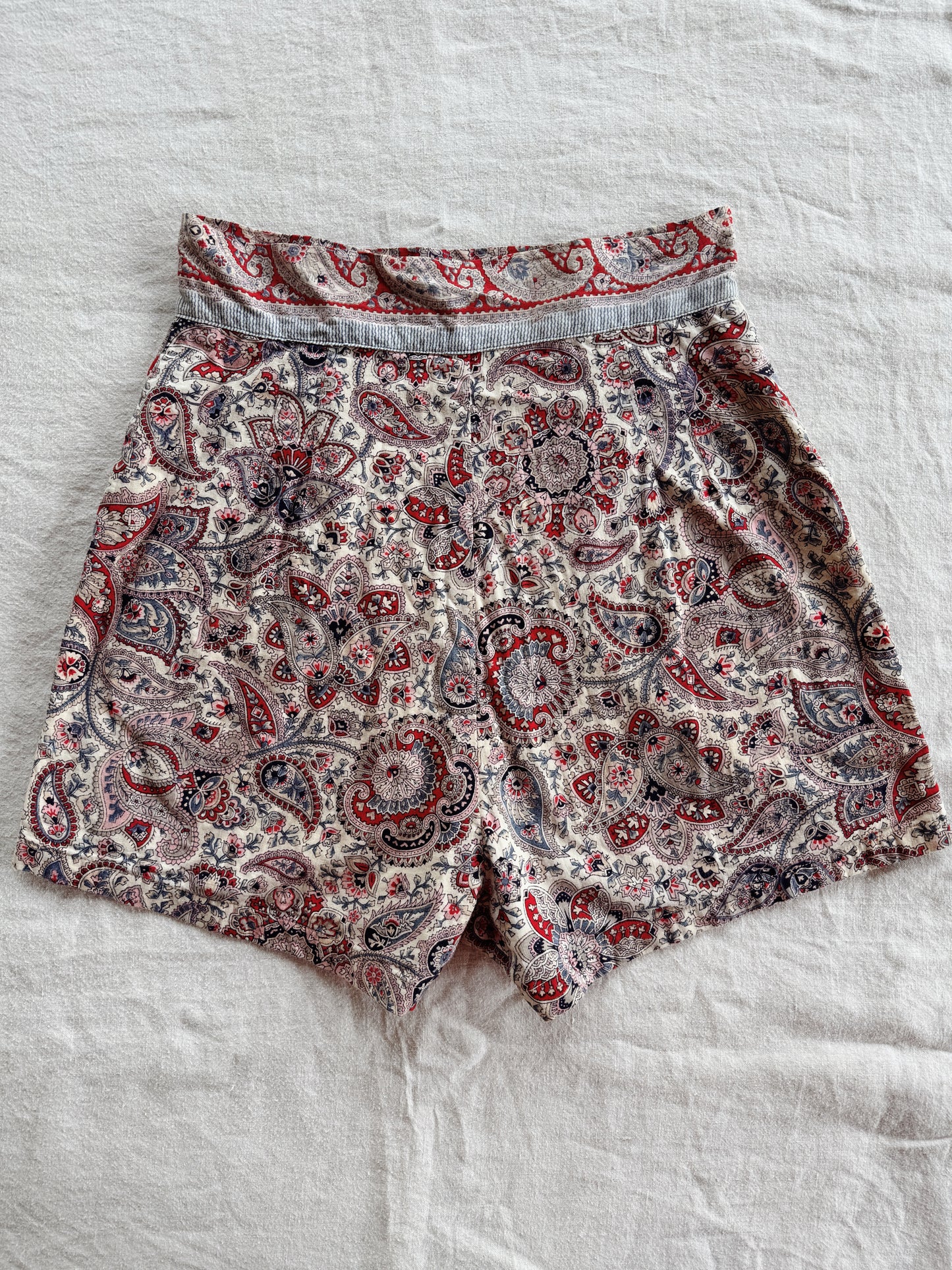 1930s/40s Paisley Hawaiian Fall Front Shorts- S-S/M
