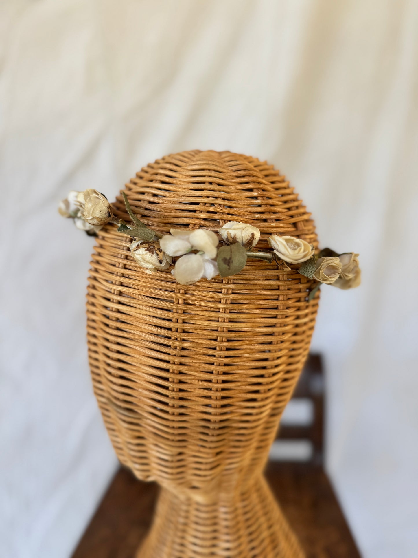 Antique White Rose Bridal Wreath Crown