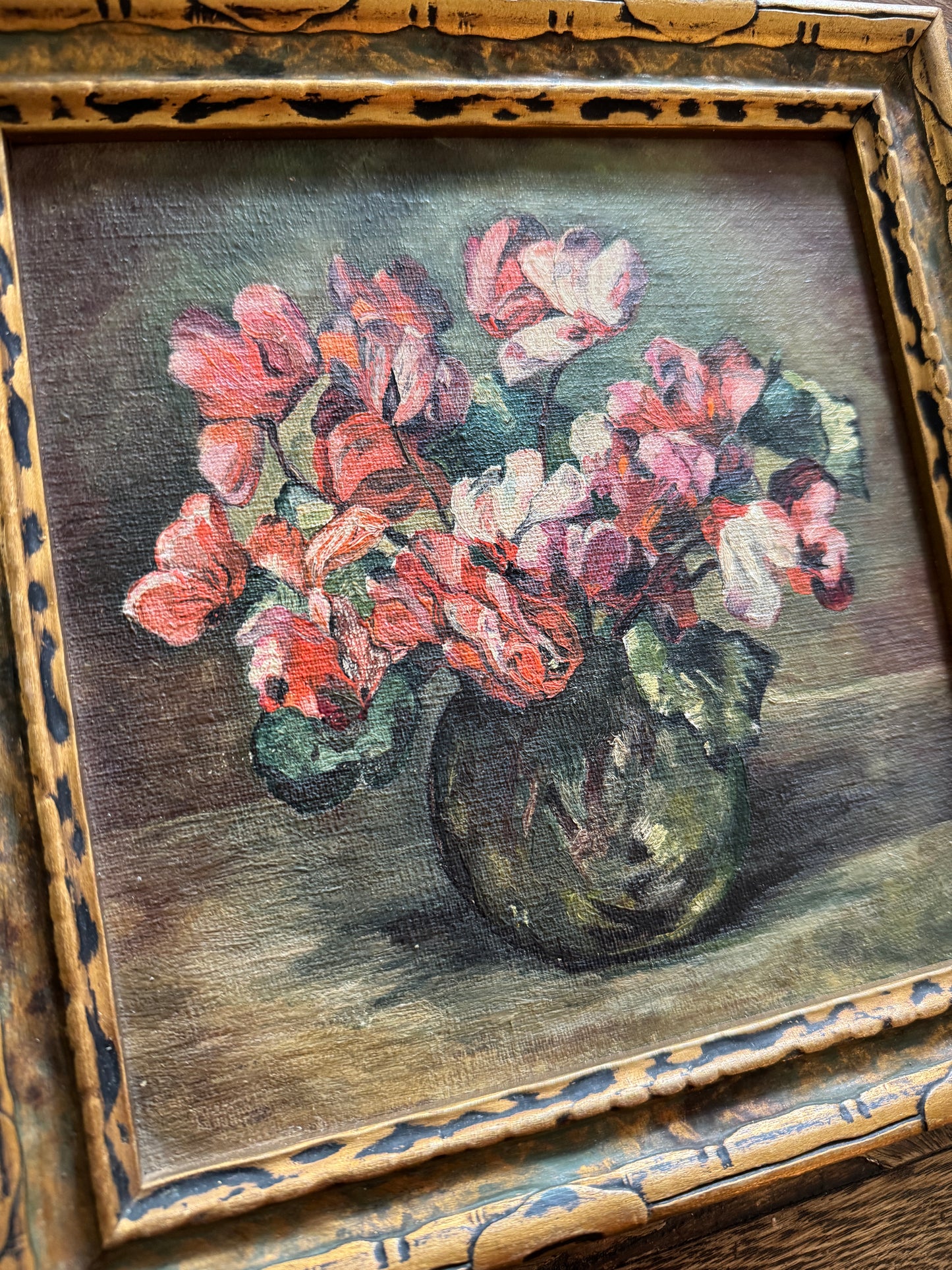 1930s/40s Petite Square Floral Oil Painting- 8 x 8”