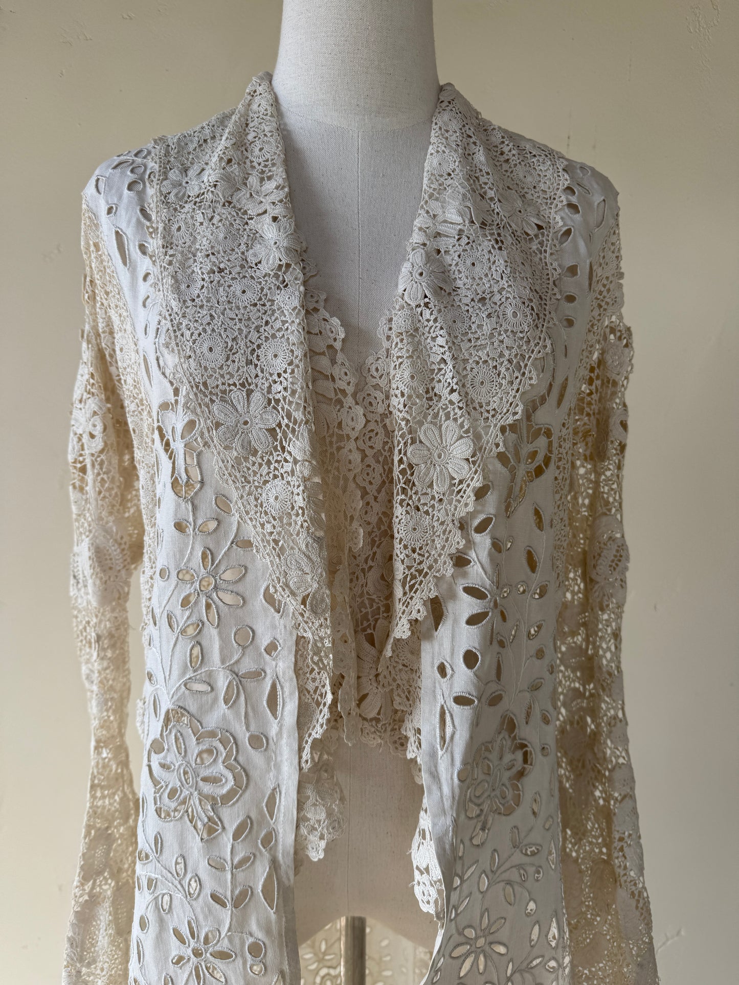 Rare Edwardian Irish Crochet Duster Coat w/ Pom Poms- M